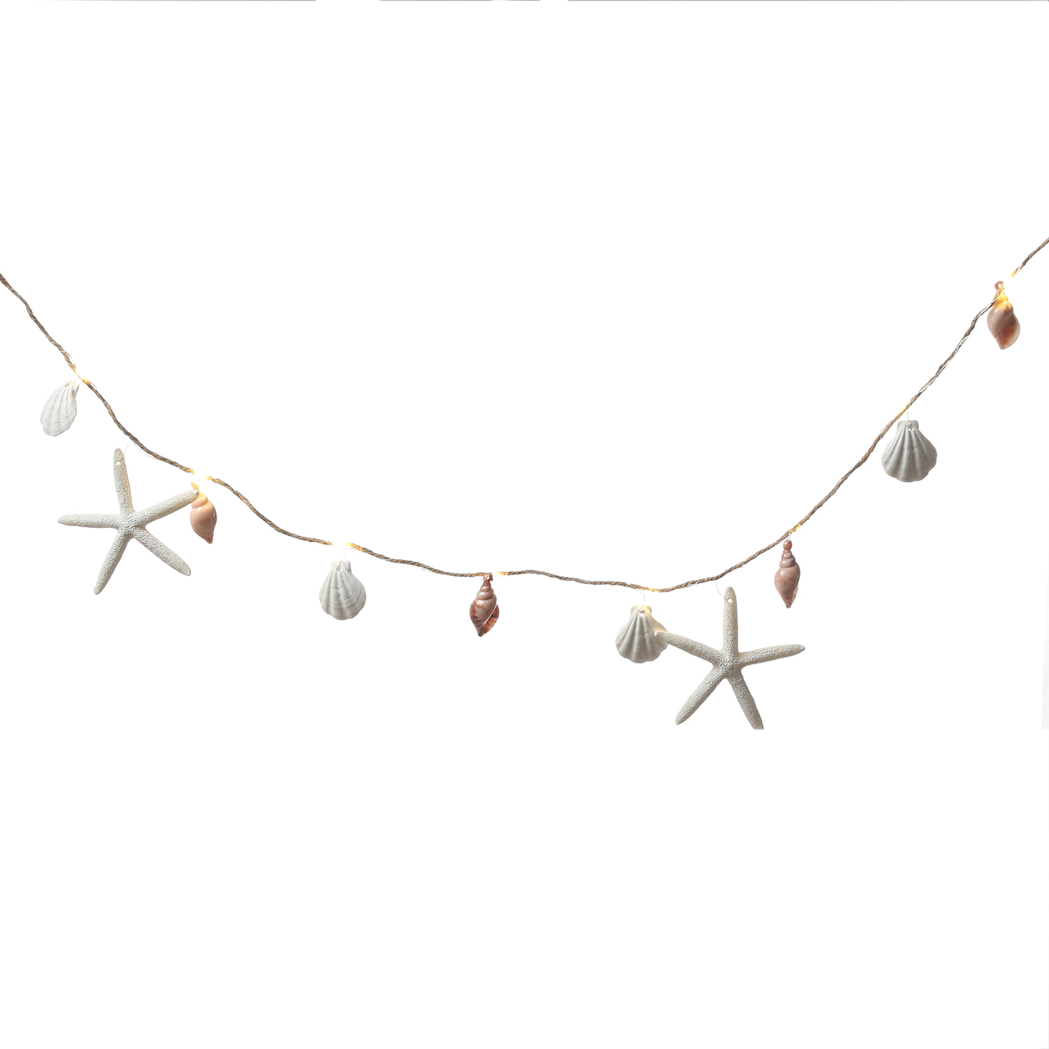 LED Lichterkette Muscheln und Seesterne - maritime Dekoration - L: 90cm - Batterie - Timer