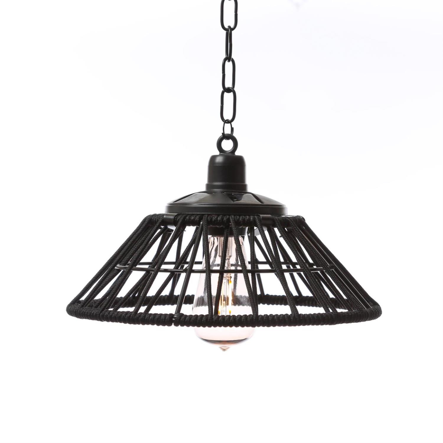 B-Ware LED Solar Hängeleuchte - Kunststoffseil - 1 warmweiße LED - D: 28,5cm - Lichtsensor - schwarz