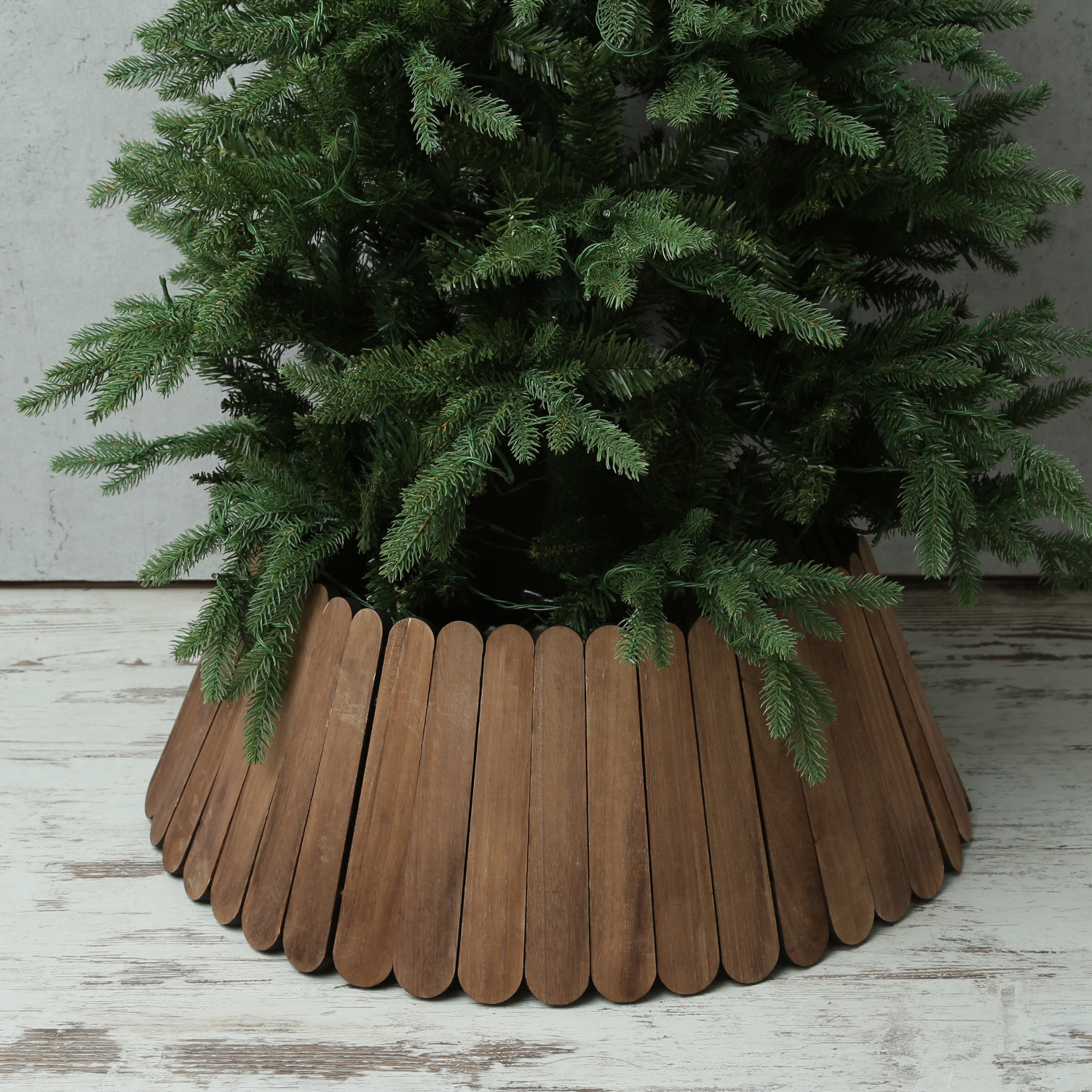 Weihnachtsbaumrock aus Holz - Abdeckung für Baumständer - D: 70cm  - faltbar - braun