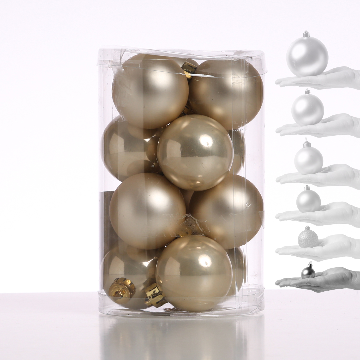Christbaumkugel - Weihnachtskugel - Glas - D: 3,5cm - glänzend und matt - champagner - 16er Set