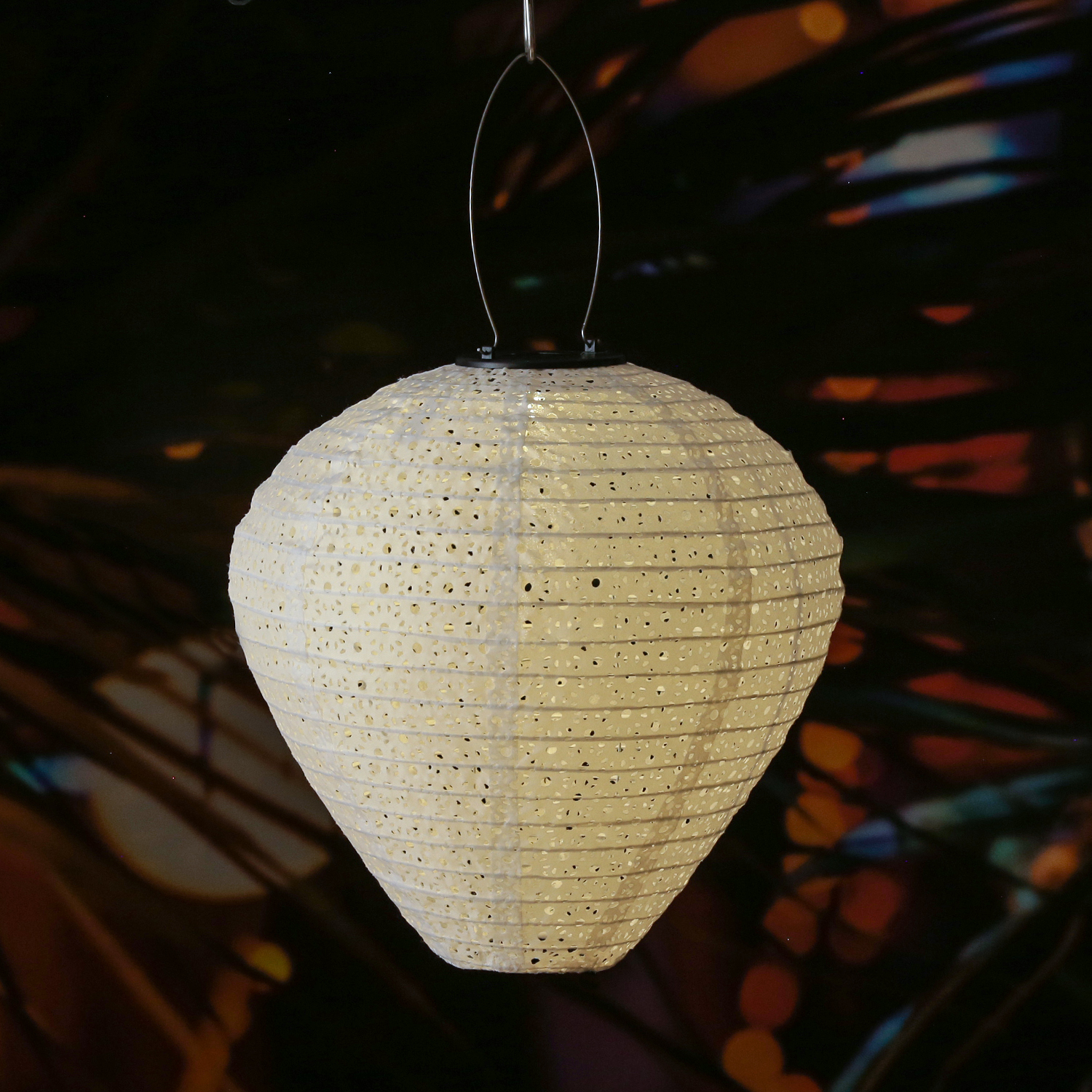 LED Solar Lampion Ballon - Blumenmuster - warmweiß - H: 30cm - D:30cm - Lichtsensor - weiß - 2 Stück