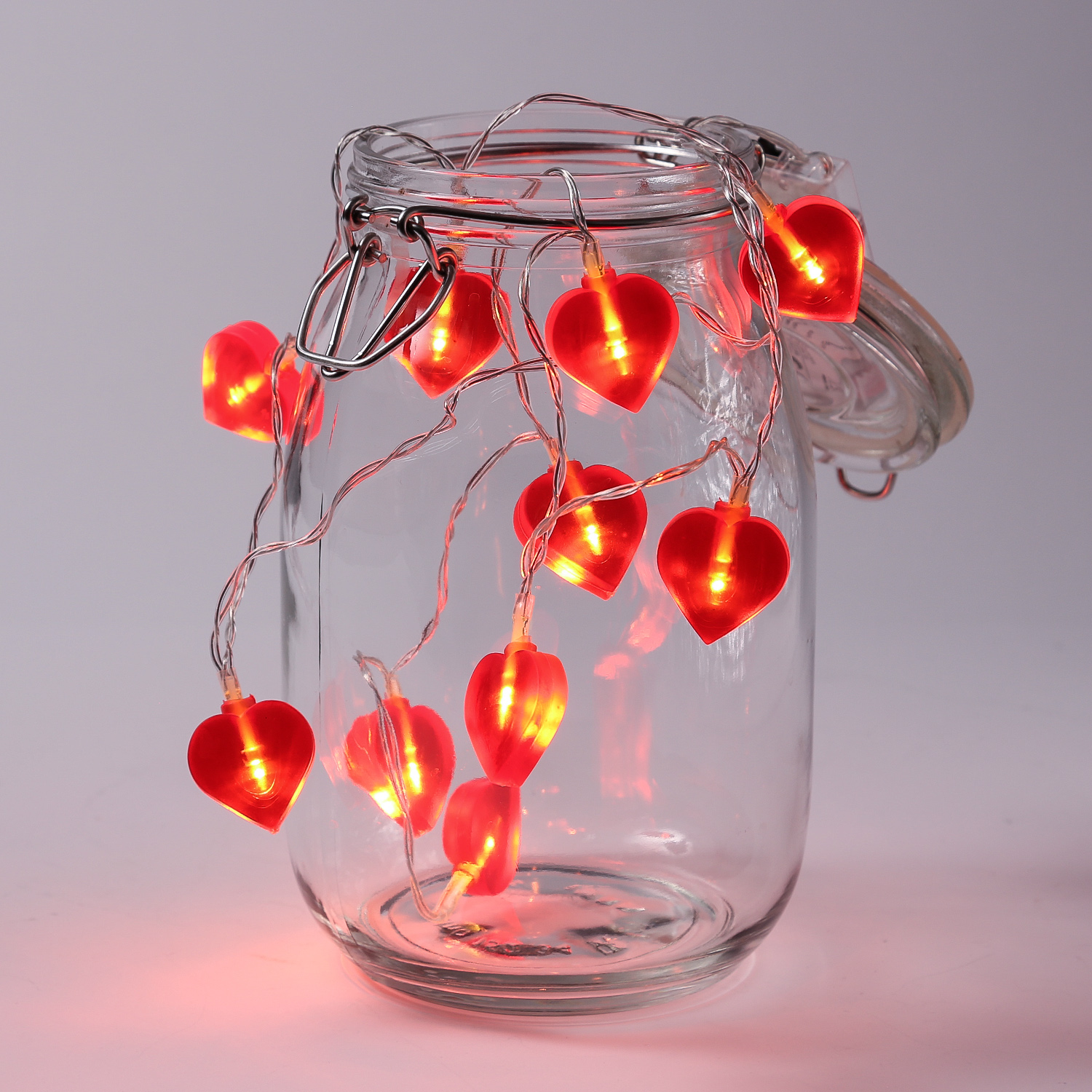 LED Lichterkette Herzen - 10 warmweiße LED - L: 90cm - Batteriebetrieb - rot