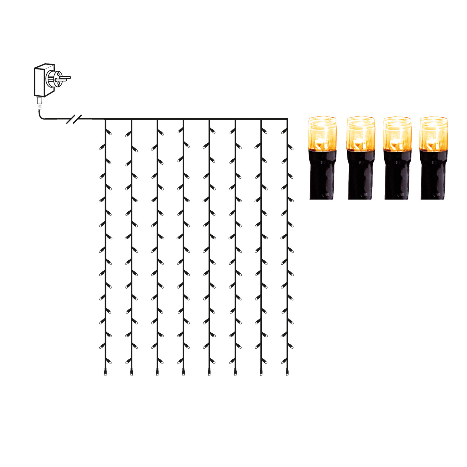 LED Lichtvorhang - Serie LED - outdoor - 120 ultra warmweiße LED - L: 1,3m, H: 2,0m - schwarzes Kabel