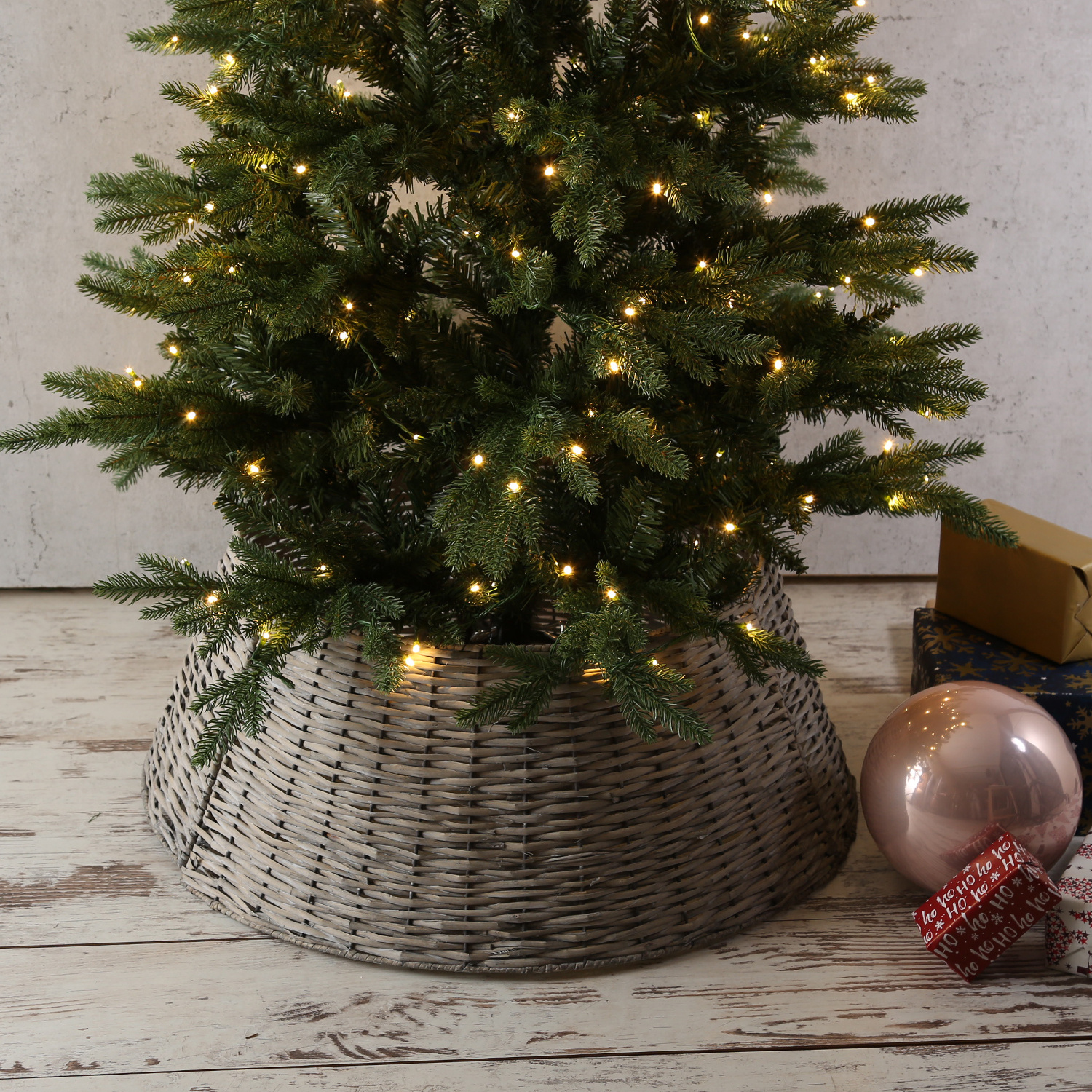 Weihnachtsbaumring - Weidenkorb für Baumständer - D: 57cm - mit Haken und Ösen - grau - 3teilig