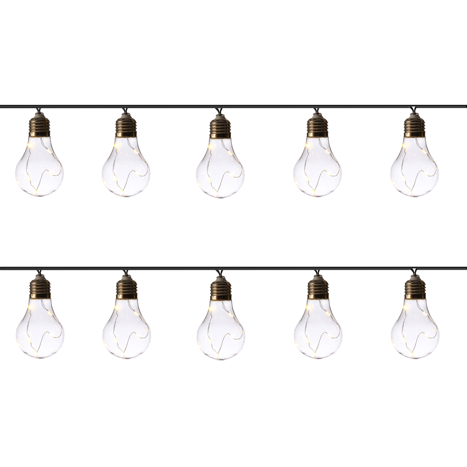 LED Solar Lichterkette GLOW - 10 transparente Glühbirnen mit Drahtlichterkette - warmweiß - L: 1,9m