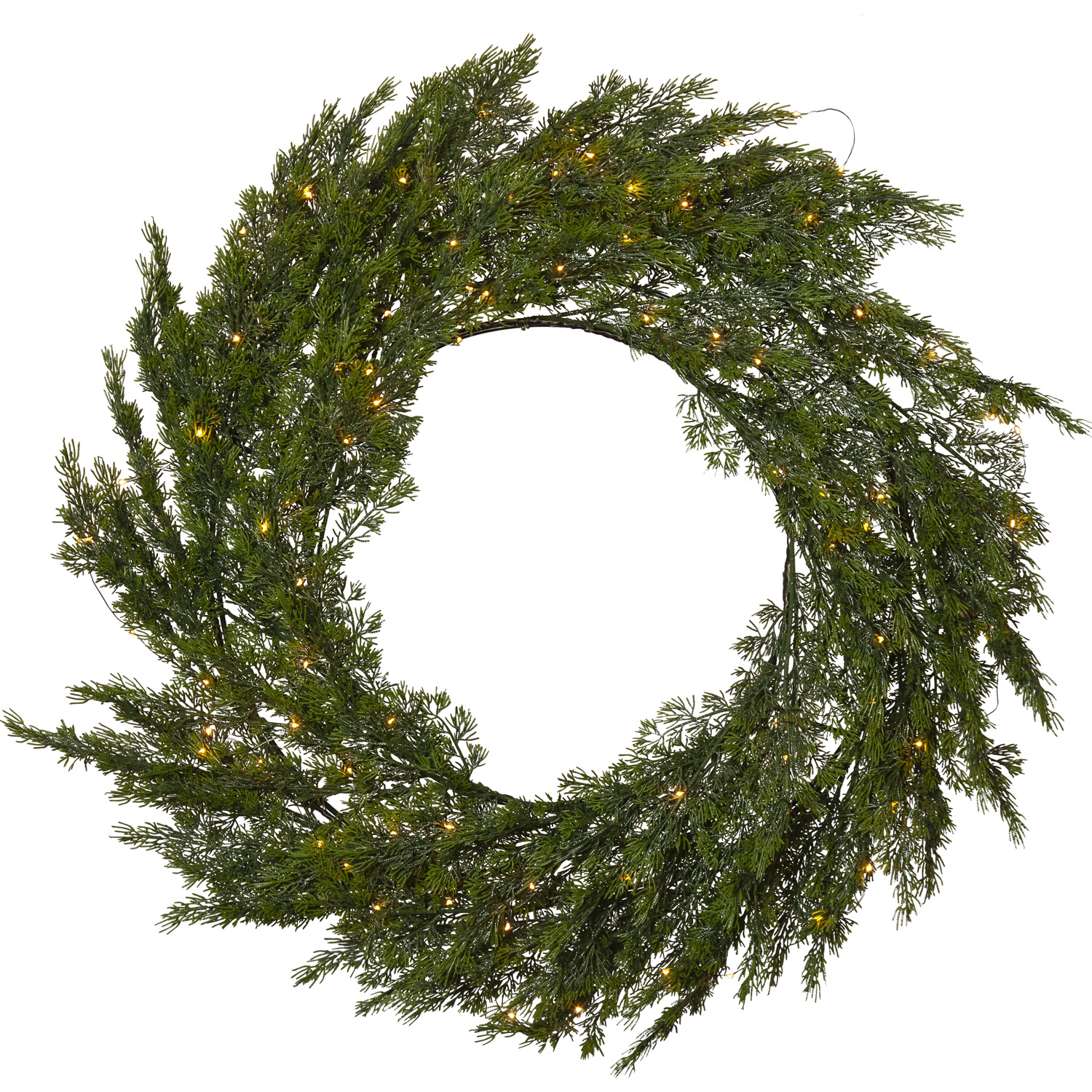 LED Tannenkranz THUJA - 80 warmweiße LED - D: 80cm - Trafo - für Außen - grün