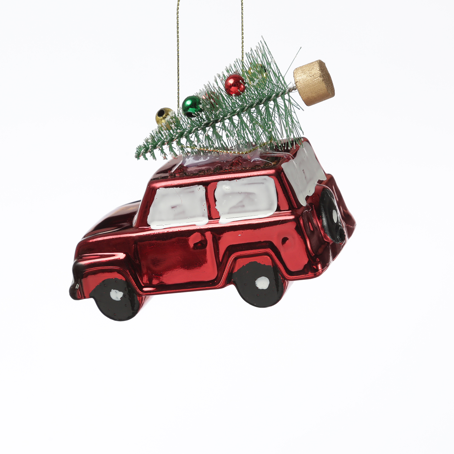 Weihnachtsbaumschmuck Mini Autos mit Weihnachtsbaum - bruchfest - H: 9cm - 3er Set - rot