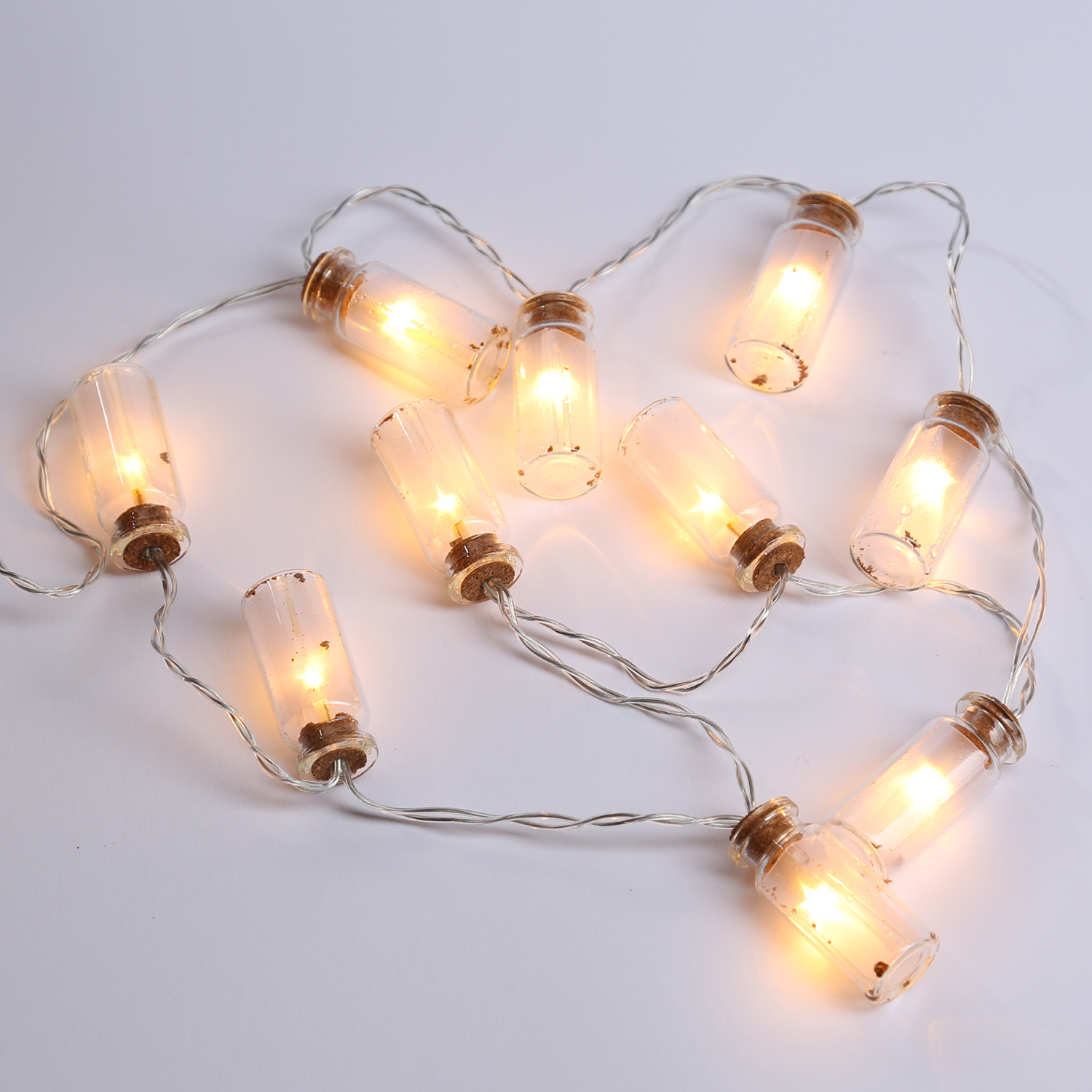 LED Lichterkette Mini Glasflaschen zum Befüllen - 10 warmweiße LED - L: 0,9m - transparent