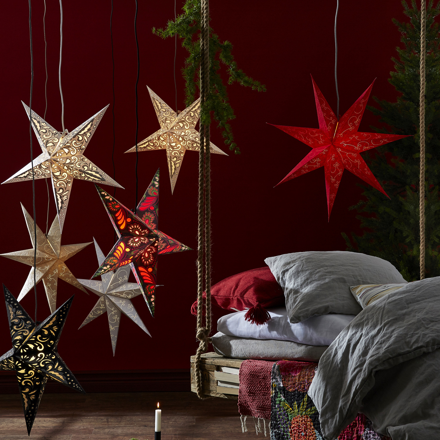 Papierstern "Decorus" - hängend - 7-zackig - Ø 63 cm - silber
