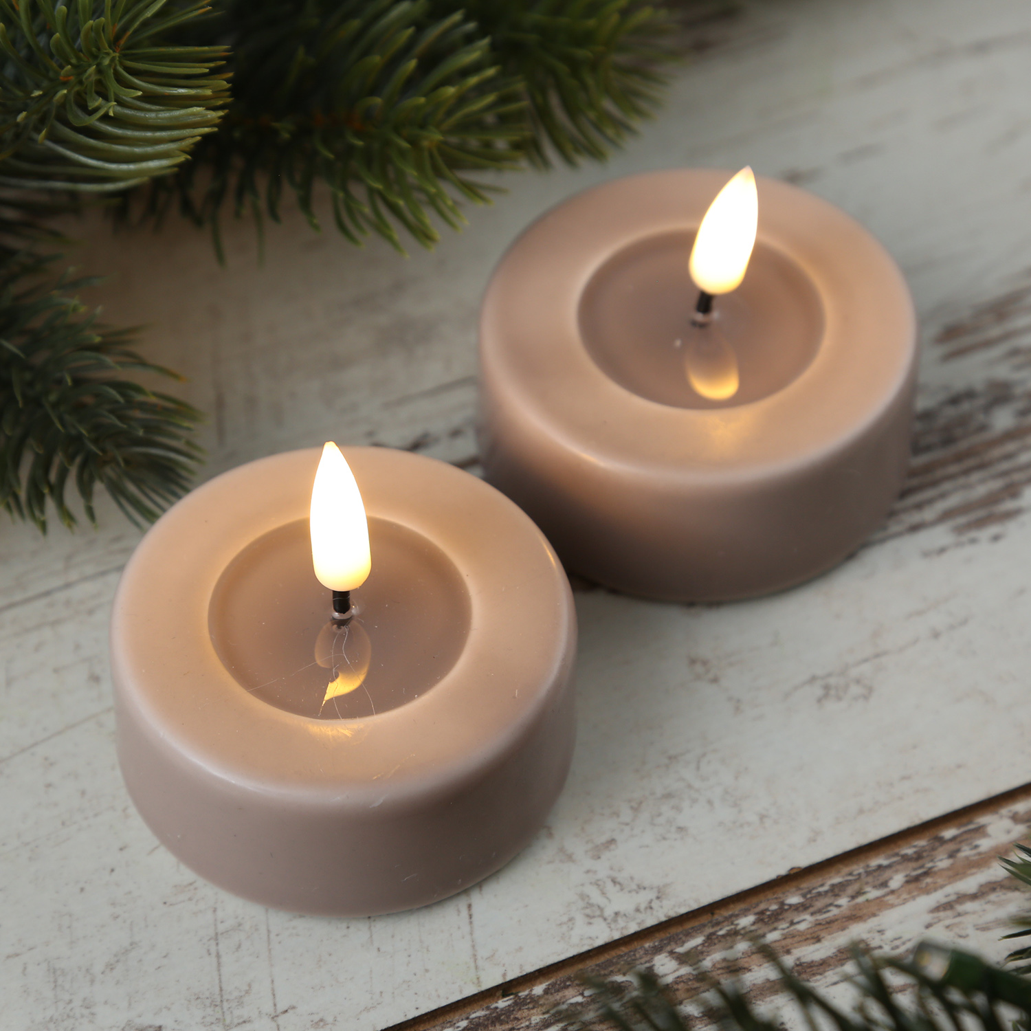 LED Teelichter MIA - realistische 3D Flamme - D: 6,1cm - Batteriebetrieb - altrosa - 2 Stück
