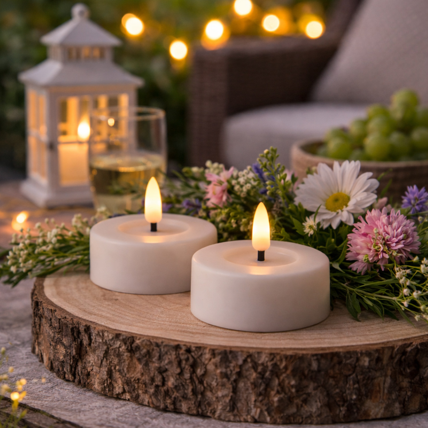 LED Maxi Teelichter - XL Outdoor Teelichter  - D: 6,5cm - Timer - Batteriebetrieb - weiß - 2er Set