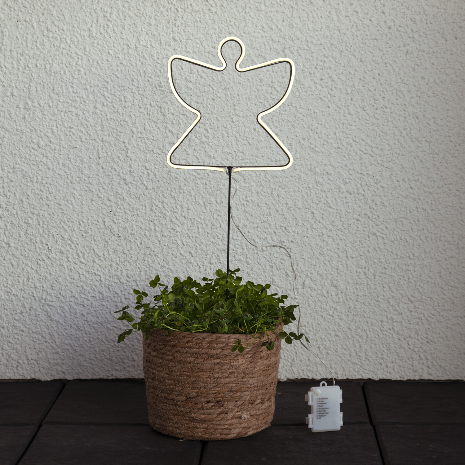 LED Neon Gartenstecker Engel - 102 weiße LED - H: 65cm - 8 Funktionen - Timer - Batterie