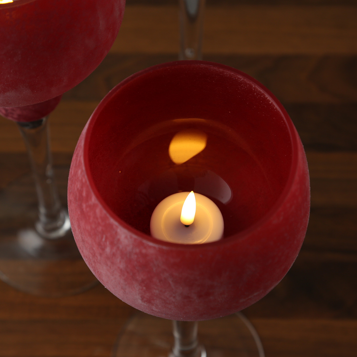 Kerzenhalter Kelch FROST - Glas - H: 30cm, 35cm, 40cm - gefrostet und rot satiniert - 3er Set