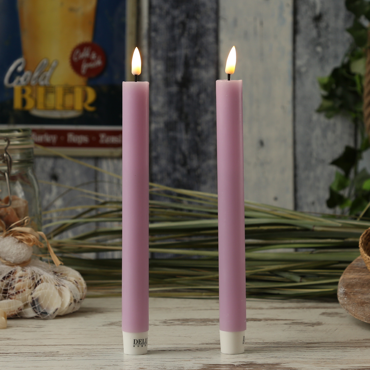 LED Stabkerzen MIA - Echtwachs - realistische 3D Flamme - H: 24cm - lavendel - 2 Stk
