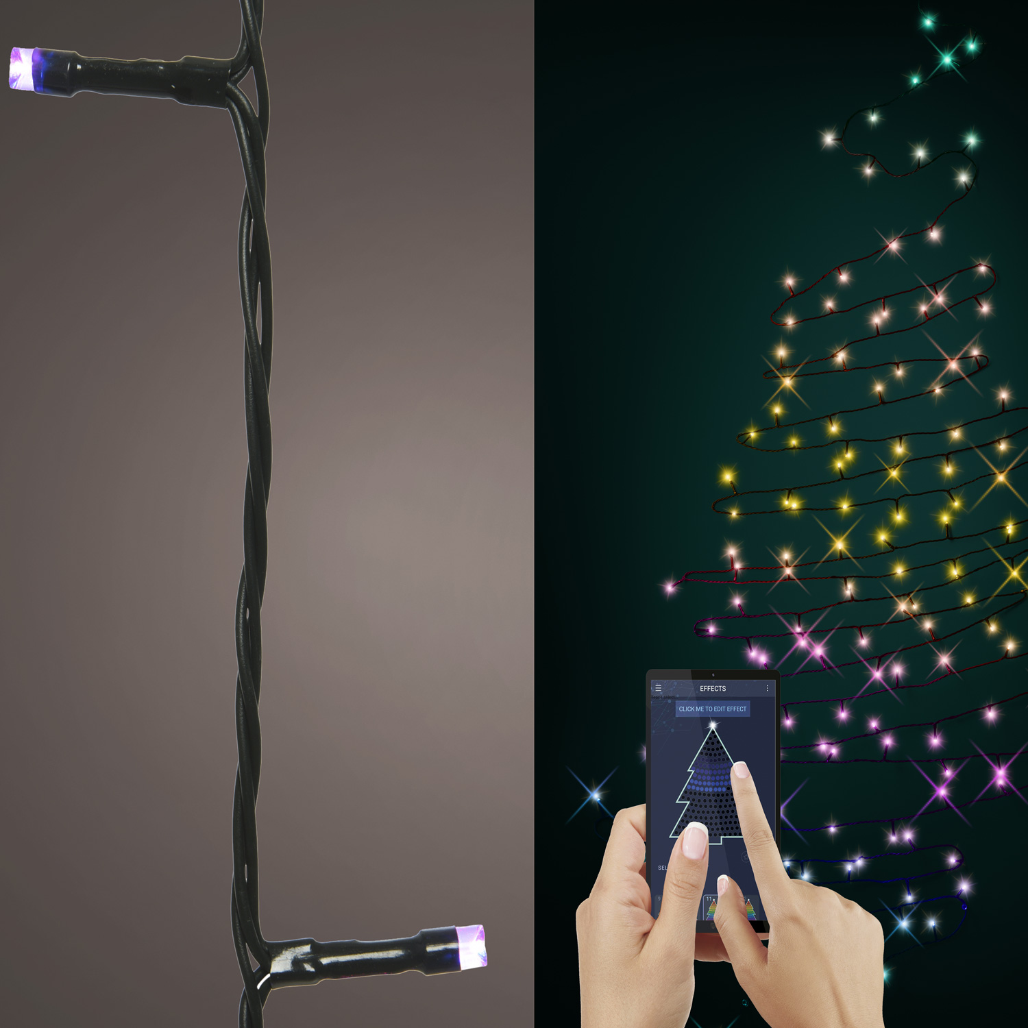 LED Lichterkette - App gesteuert - 100 farbwechselnde LED - viele Funktionen - L: 9m - grün
