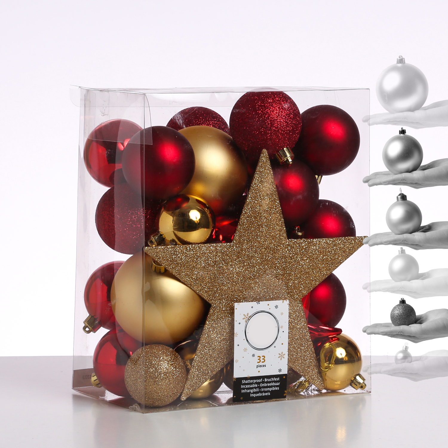 Christbaumkugel - Weihnachtsbaumkugel - bruchfest - glänzend matt glitzernd - gold, rot - 33er Set
