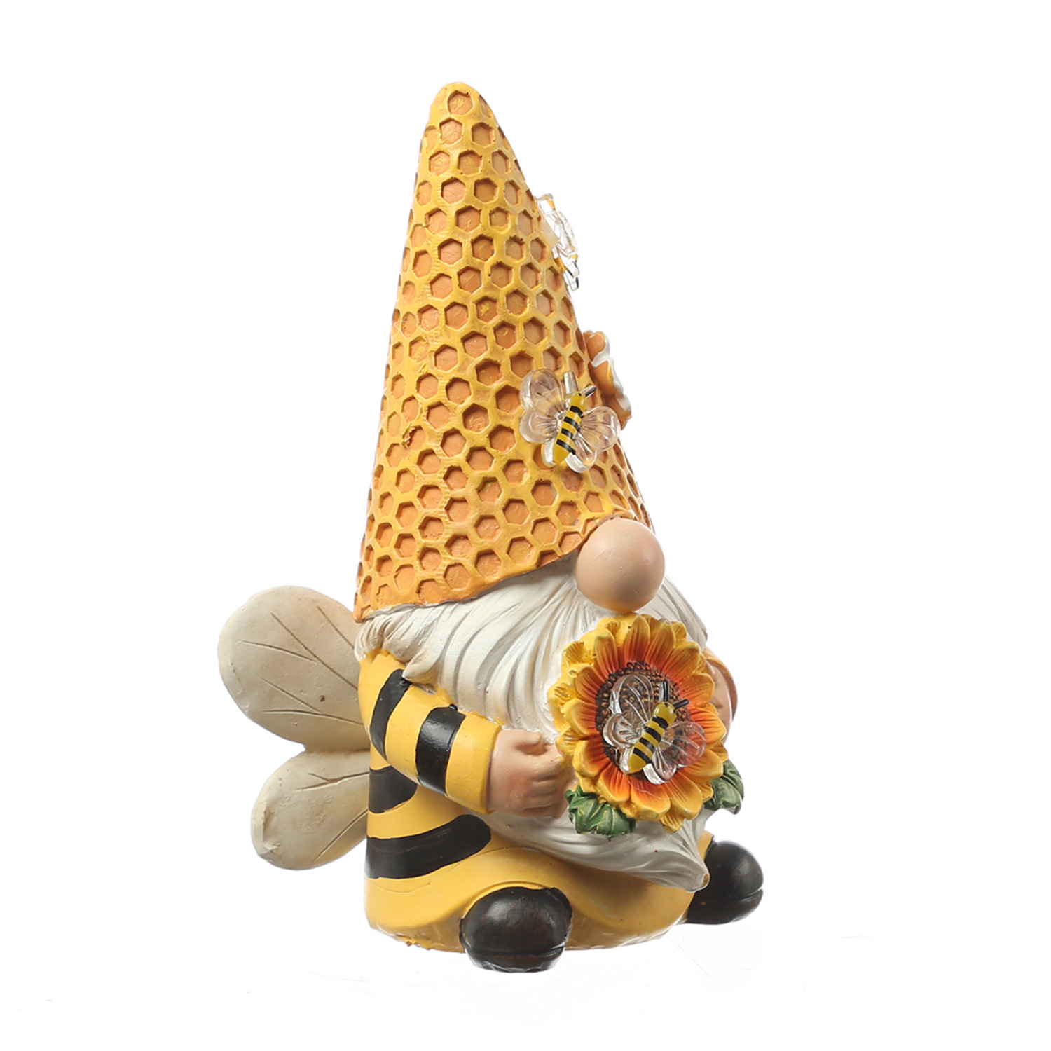 LED Solar Gartenzwerg Biene mit Blume - Gartenfigur - warmweiße LED - Lichtsensor - H: 17,5cm