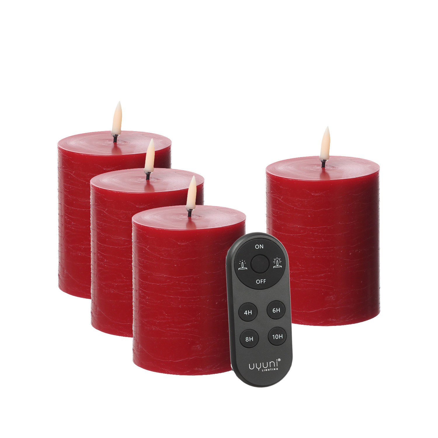 LED Kerzenset PIA - Rustik-Optik - H: 10cm - inkl. Batterien und Fernbedienung - rot - 4er Set
