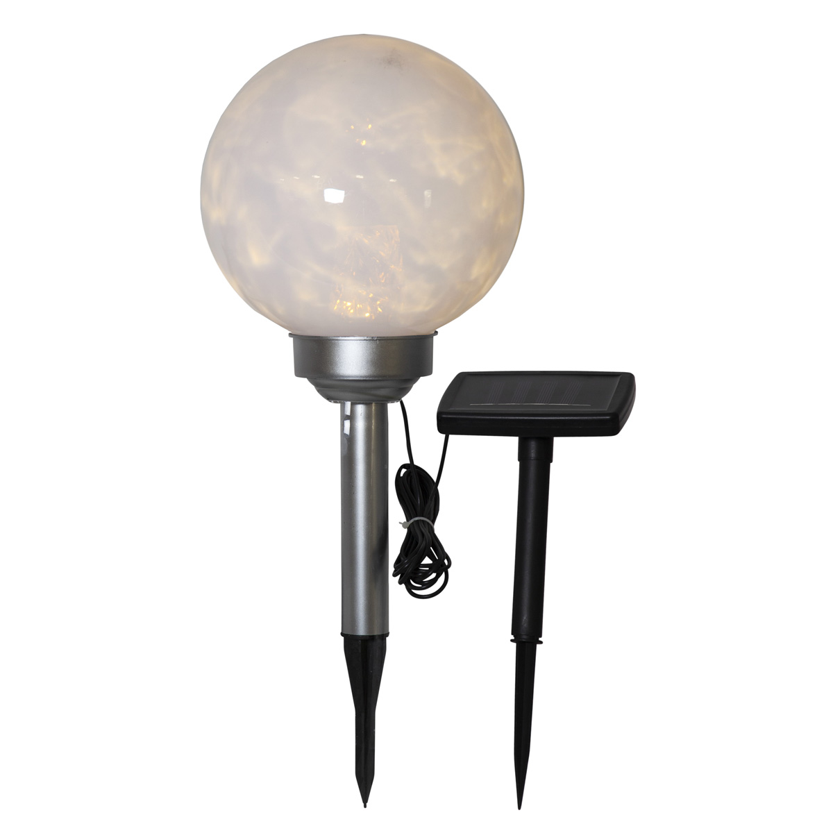 LED Solar Erdspieß "Luna" - weiße Kugel mit warmweißer LED - H: 37cm - D: 20cm - Dämmerungssensor