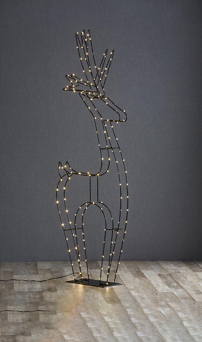 LED-Leuchtfigur Rentier "Cupid" - 170 warmweiße LED - H: 120cm, B: 45cm - Metall - stehend - schwarz