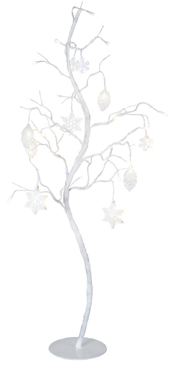 LED-Dekobaum "Decora" - Schneeflocken & Tannenzapfen - 27 warmweiße LED - H: 100cm - Trafo - weiß