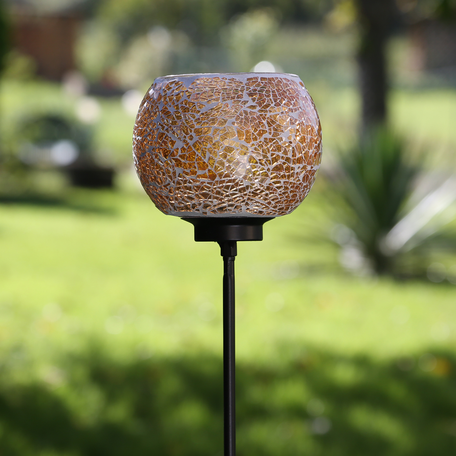 Windlicht Mosaik - Teelichthalter - mit Erdspieß - H: 102cm - D: 12,5cm - orange