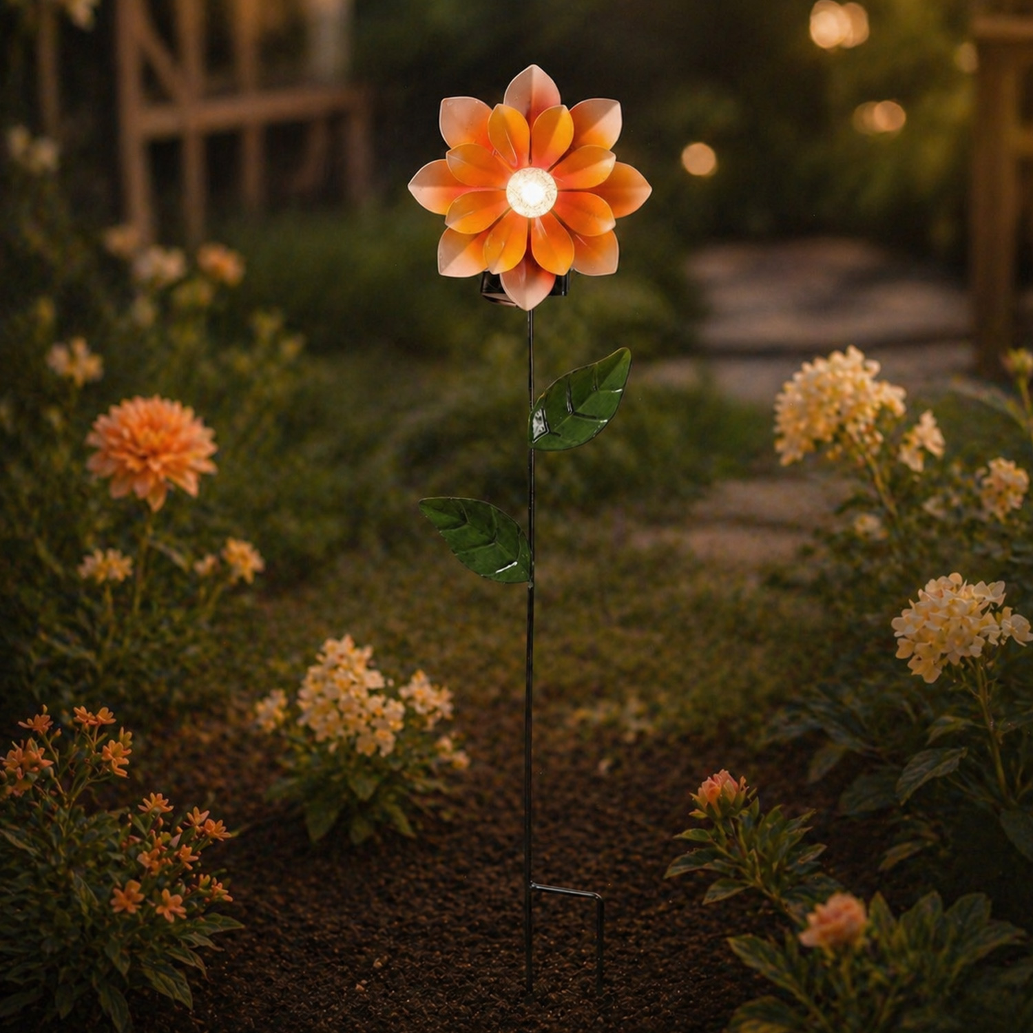 LED Solar Gartenstecker Blume - warmweiße LED - H: 49,5cm - Lichtsensor - orange