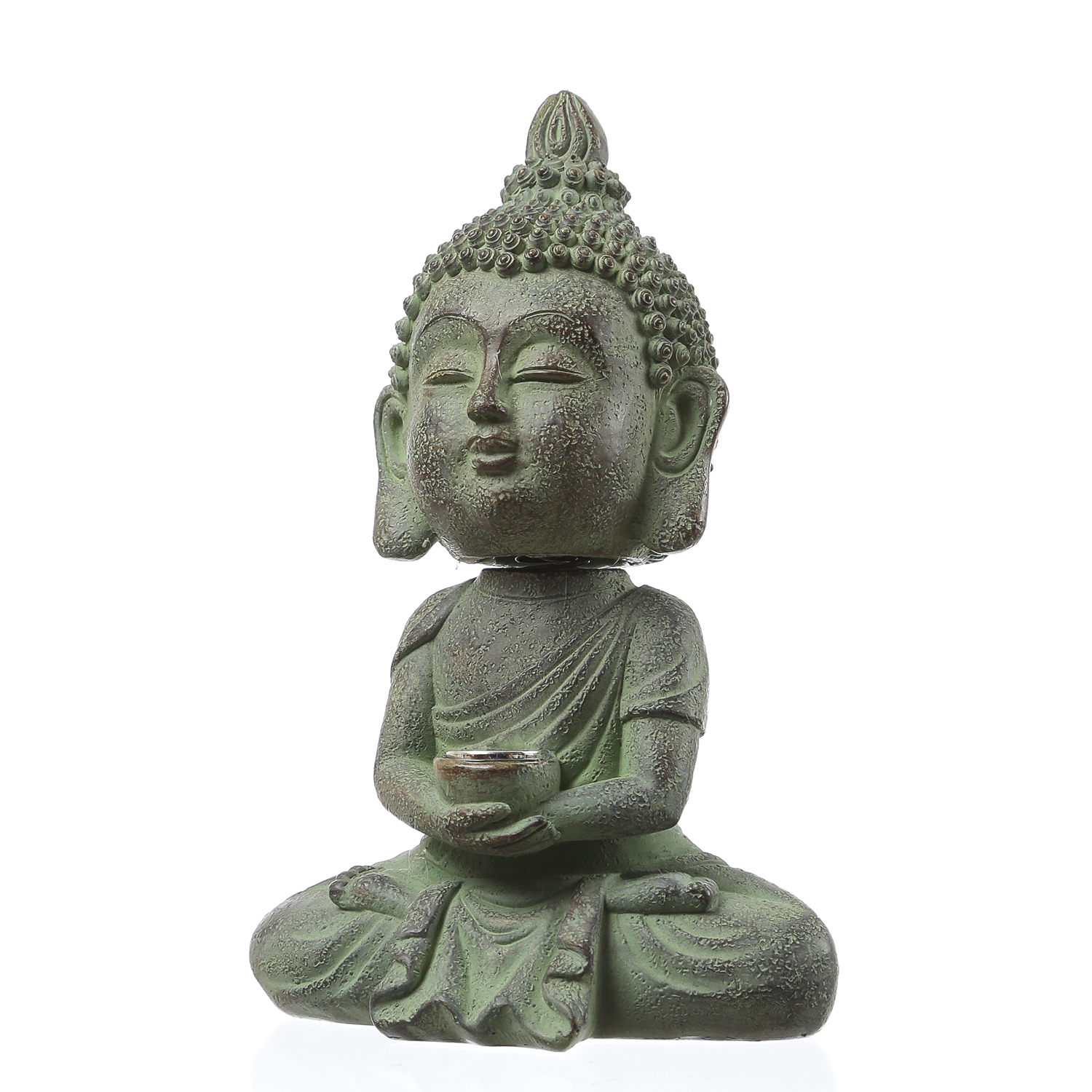 LED Solar Buddha - Gartenfigur - Polyresin - H- 19cm - Daemmerungssensor - hellgrau