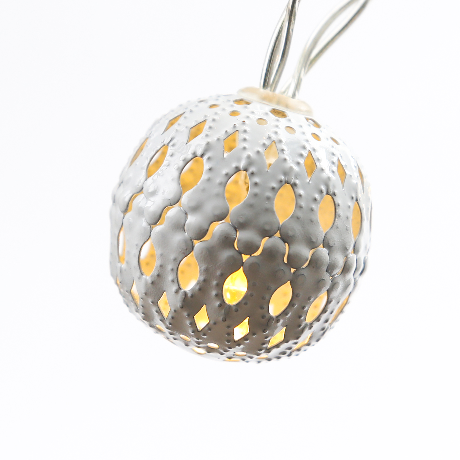 LED Dekolichterkette Metallkugeln - 8 warmweiße LED - D: 4cm - L: 0,7m - Batterie - weiß