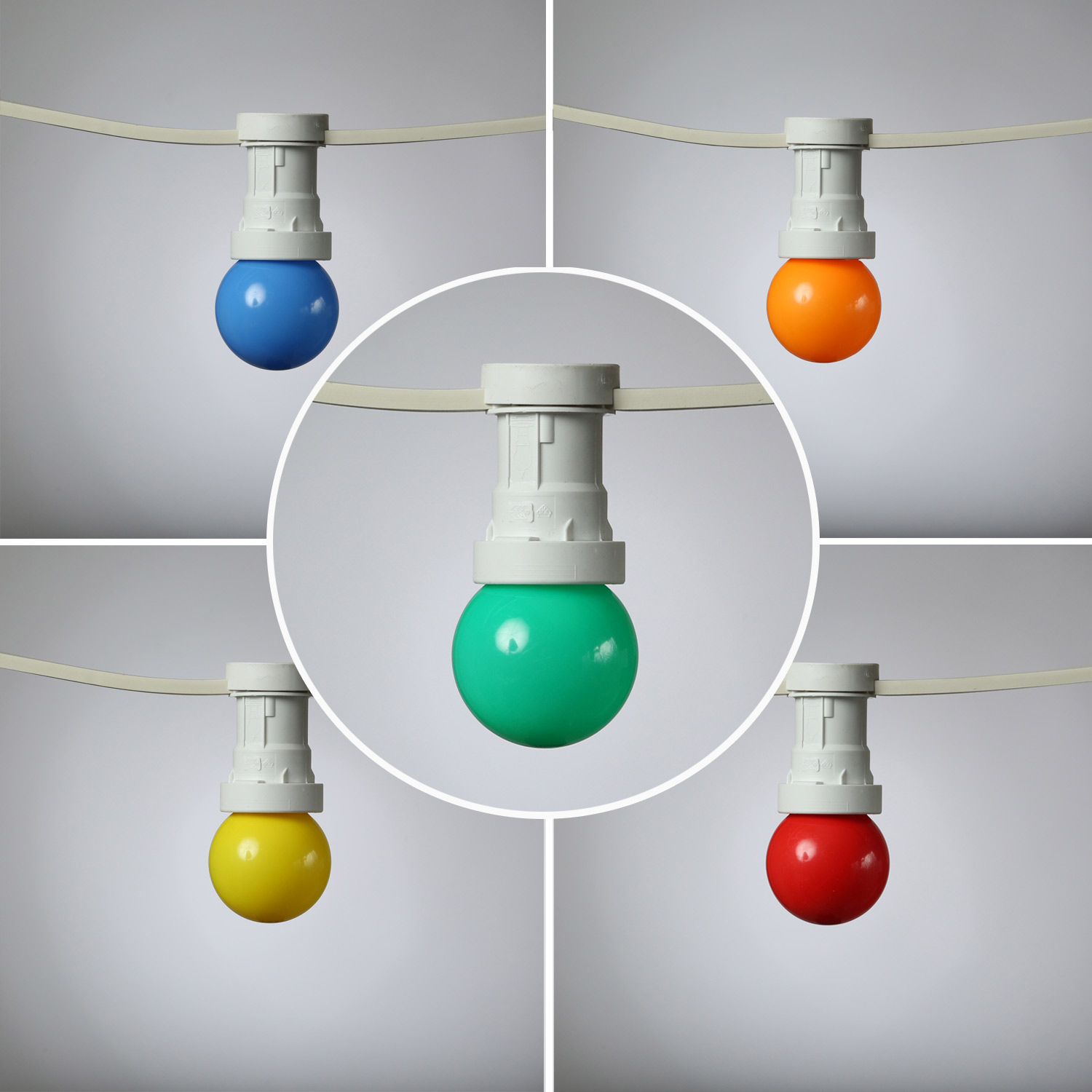 Illu-/Partylichterkette 40m - Außenlichterkette weiß - Made in Germany - 40 x bunte LED Kugellampen