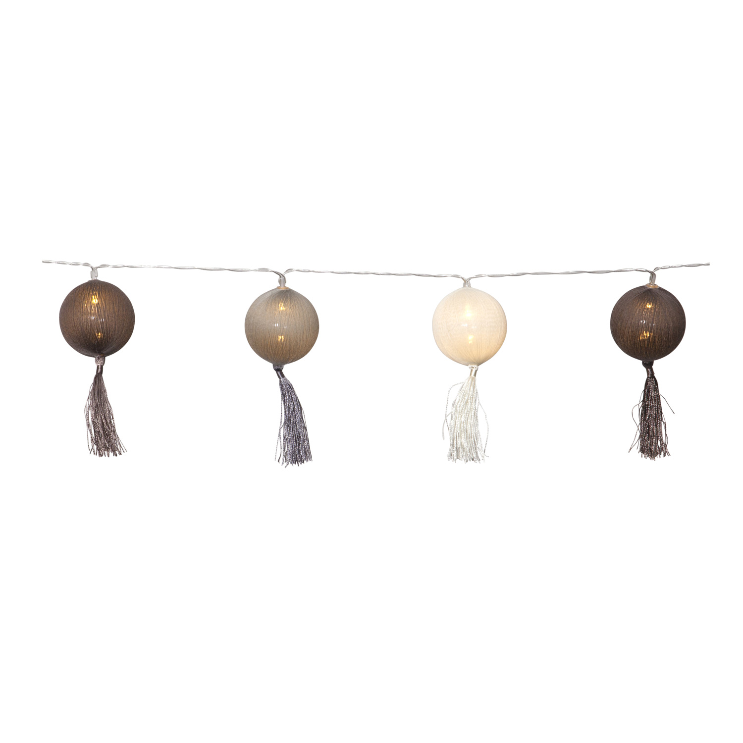 LED Ball Lichterkette "Tassel" - 10 braun/beige Bälle  - warmweiße LED - L: 1,35m - Batterie - Timer