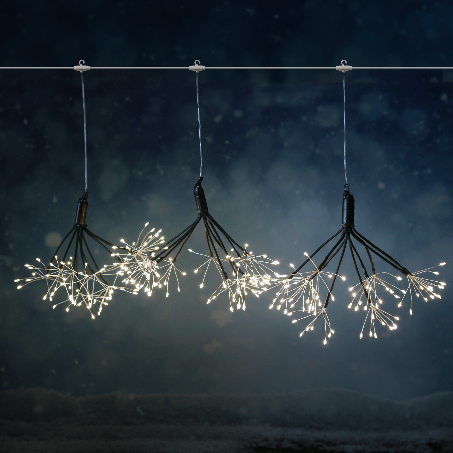 LED Feuewerk Leuchte - Polarsterne - Pusteblume - 240LED - hängend - 8Funkt./Fernb.- 3er Set schwarz