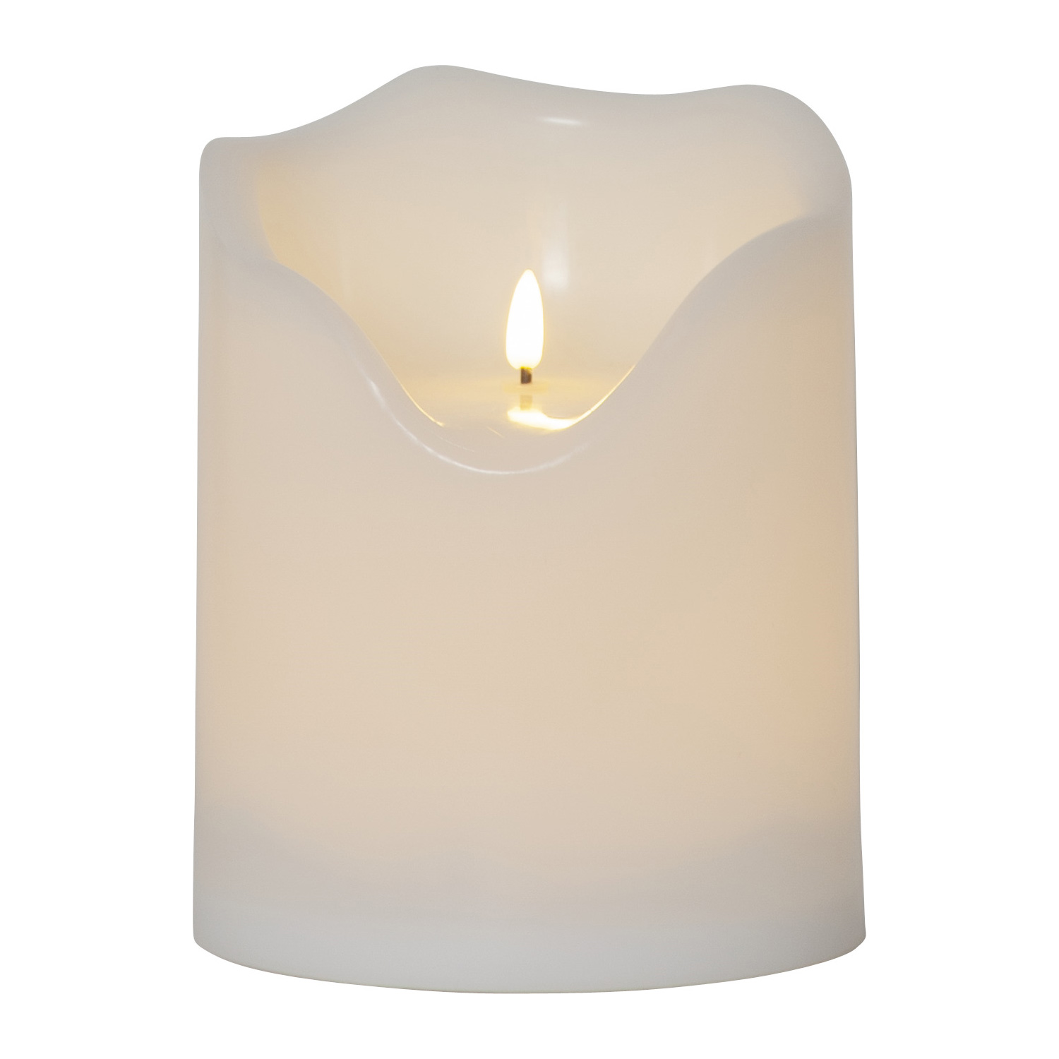 LED Stumpenkerze Flamme - Kunststoff - warmweiße 3D Flamme - H: 20cm - Timer - für Außen - weiß