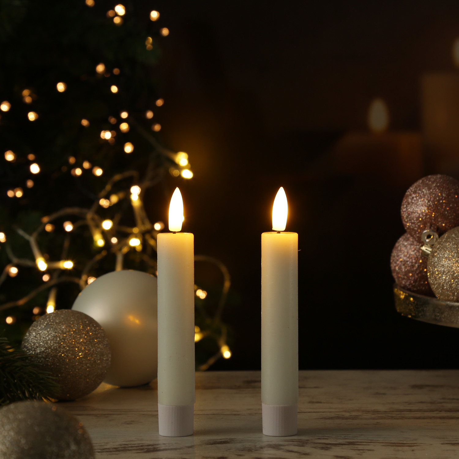 LED Stabkerzen LINA - Rustik-Optik - Echtwachs - 3D Flamme - H: 16cm - Timer - weiß - 2er Set
