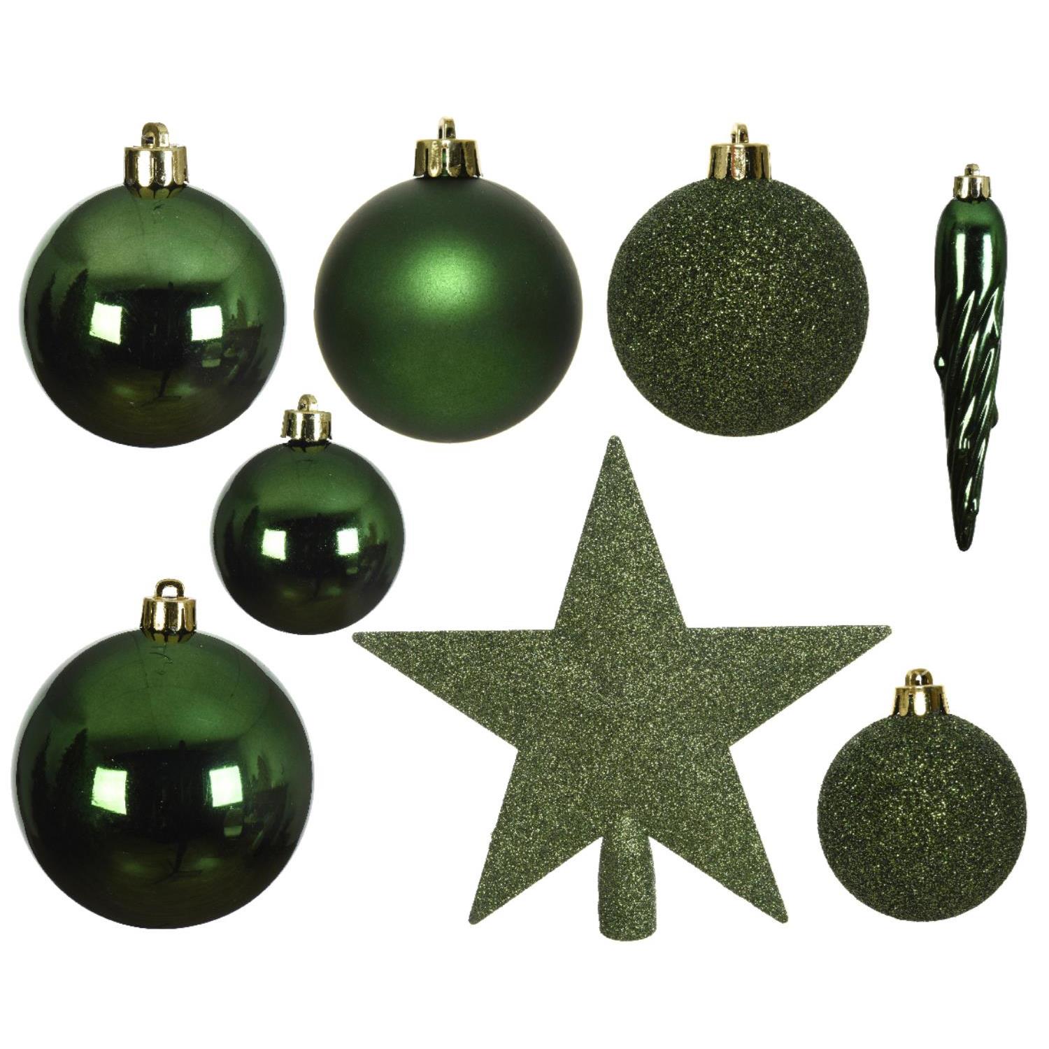 Christbaumkugel - Weihnachtsbaumkugel - bruchfest - glänzend matt glitzernd - grün - 33er Set