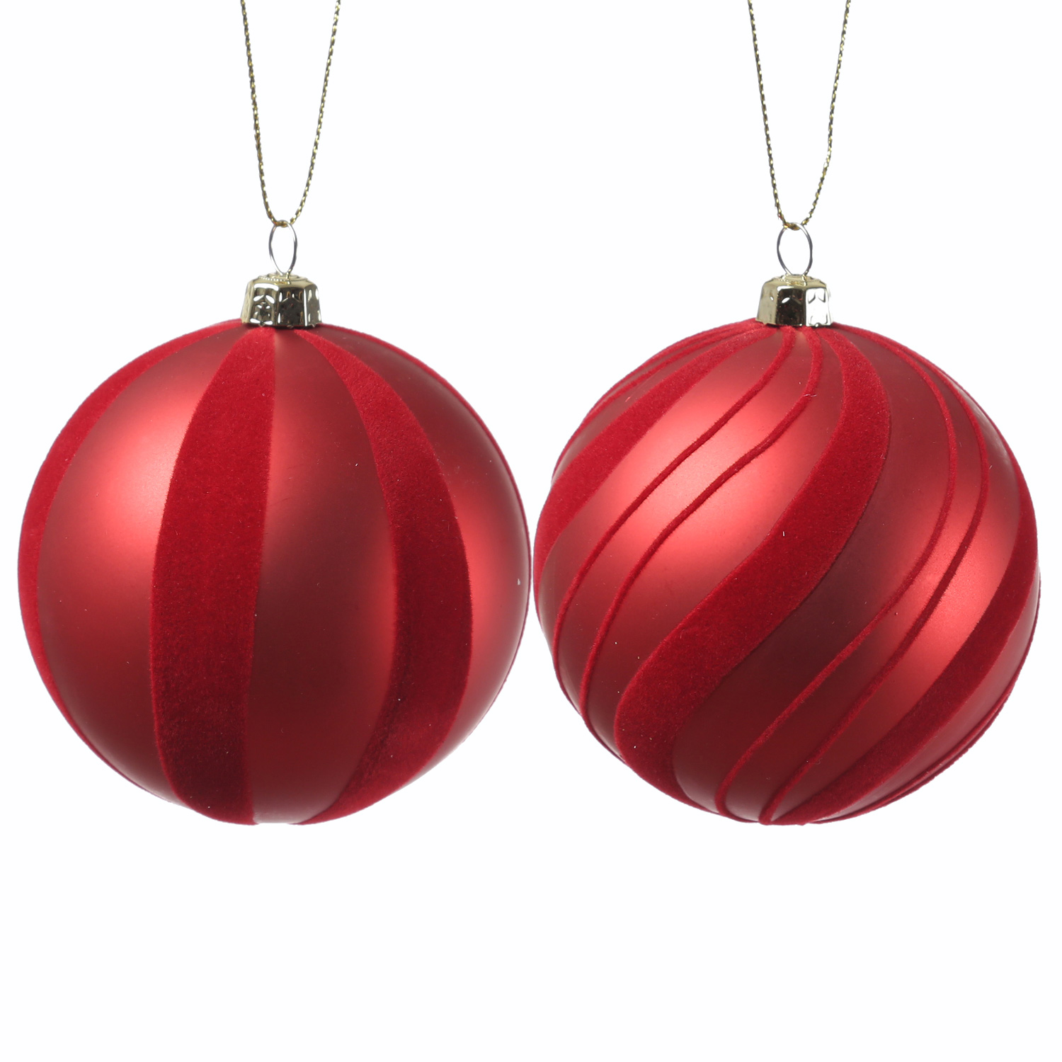 Christbaumkugeln mit Samtstreifen - Weihnachtsbaumkugeln - bruchfest - D: 8cm - rot - 12er Set