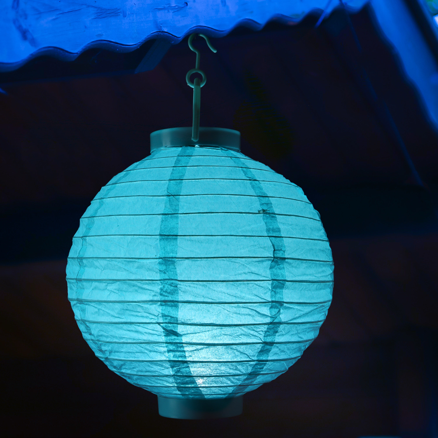 LED Solar Lampion - kaltweiße LED - H: 23cm - D: 20cm - Lichtsensor - blau
