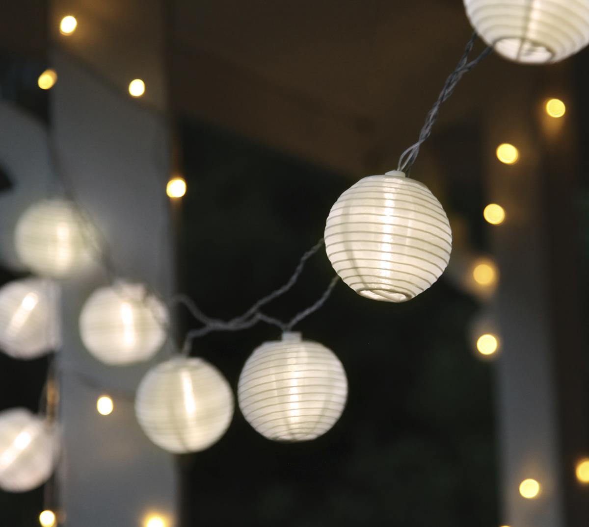 LED Lichterkette "Festival" - 10 weiße Lampions mit warmweißen LED - 4,5m - inkl. Trafo - 10m Kabel