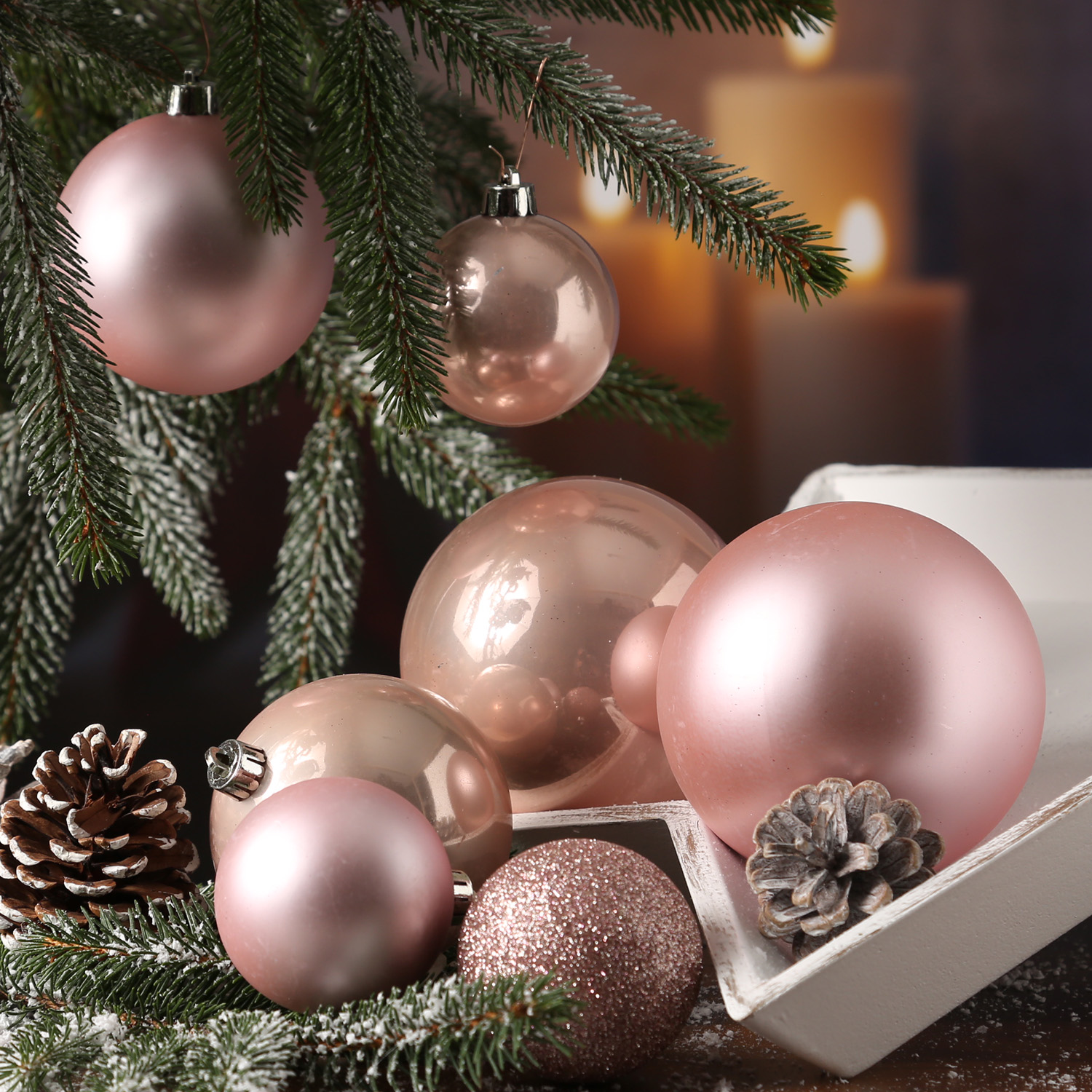 Christbaumkugel - Weihnachtsbaumkugel - bruchfest - glänzend matt glitzernd - puderrosa - 26er Set