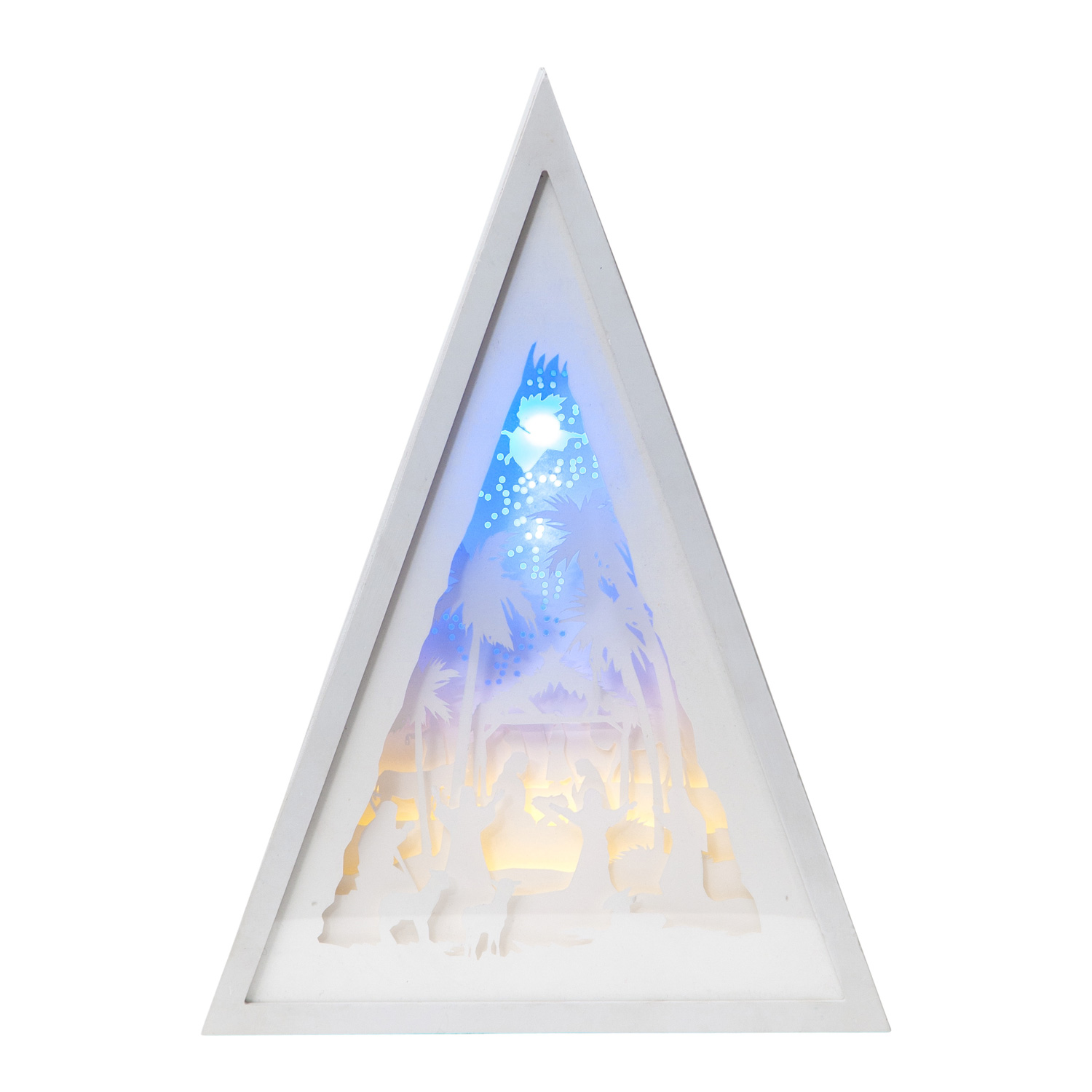 LED-Bild mehrdimensional "Krippe" - weiss - 8 LED - Batterie - Timer - H: 30,5cm - B: 22cm