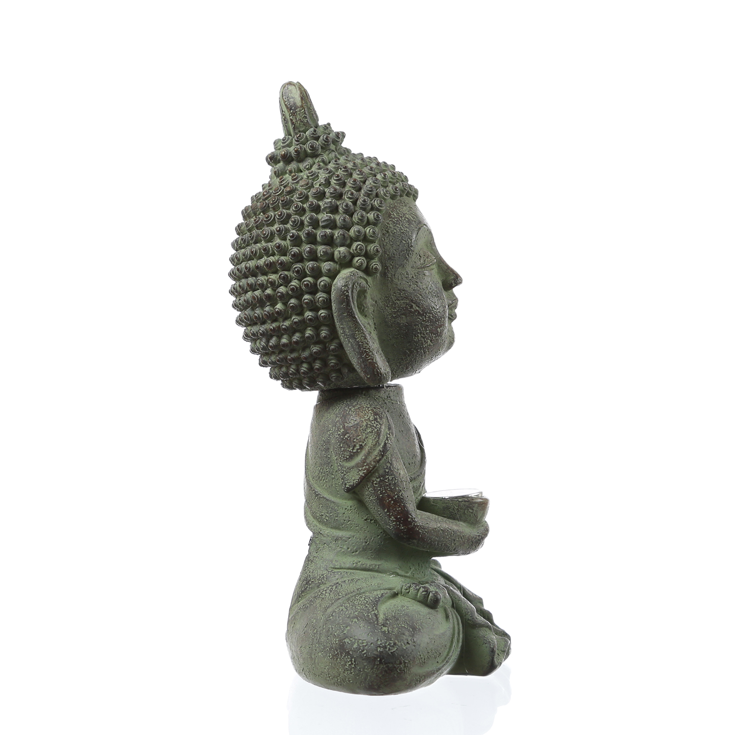 LED Solar Buddha - Gartenfigur - Polyresin - H- 19cm - Daemmerungssensor - hellgrau