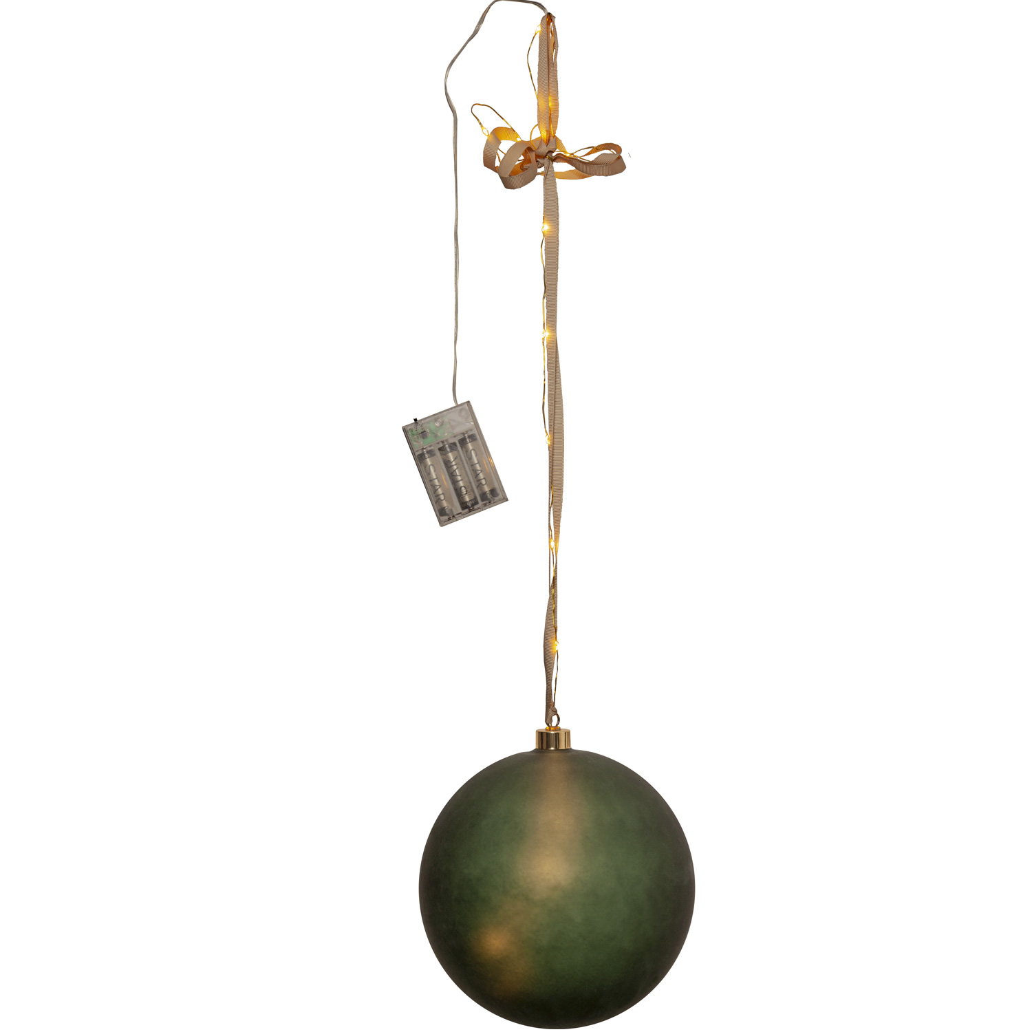 LED Christbaumkugel - Weihnachtskugel - Glas - 20 warmweiße LED - D: 20cm - Timer - Batterie - grün