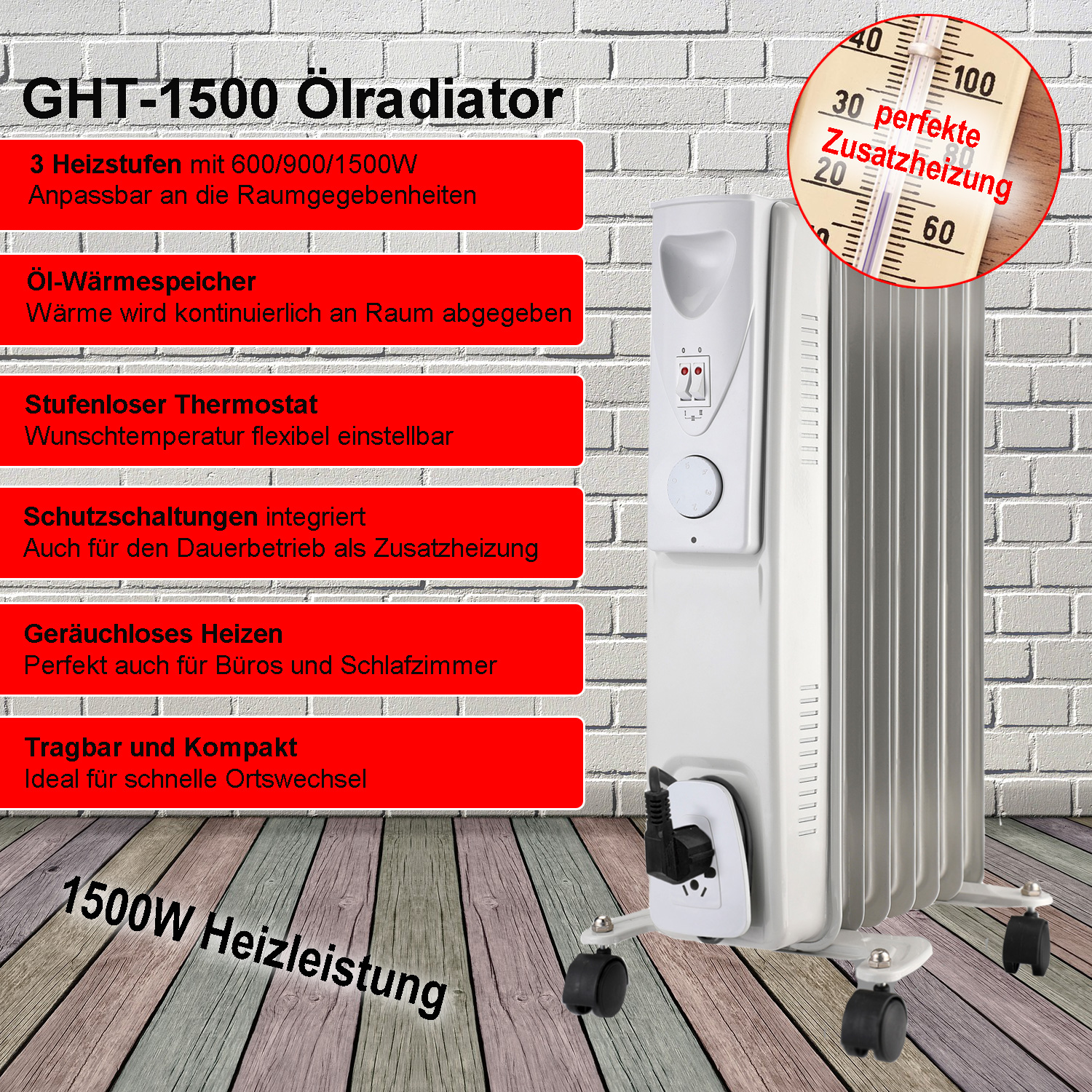 Ölradiator 1500w - elektrische Zusatzheizung - Speicherofen