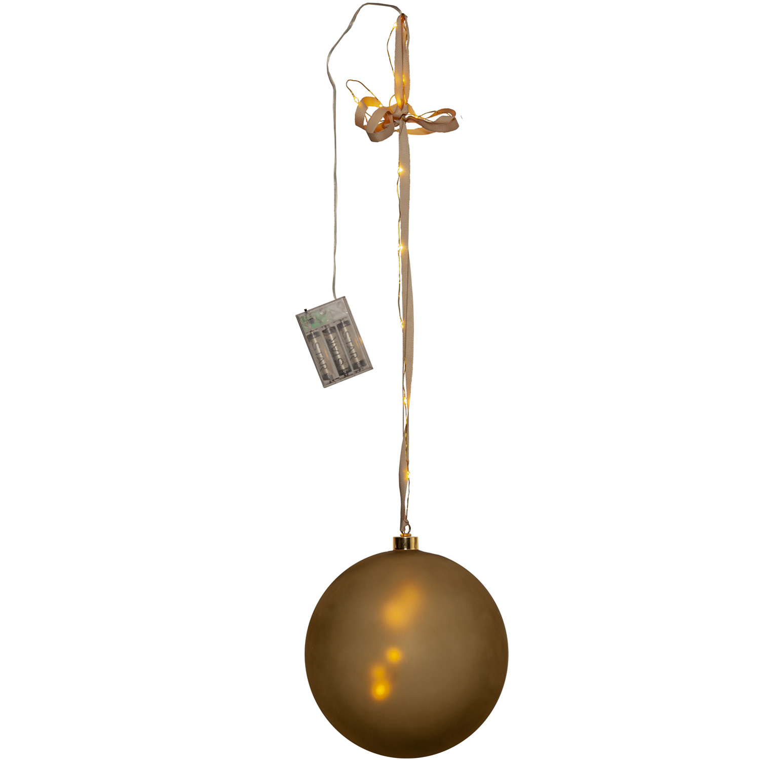 LED Christbaumkugel - Weihnachtskugel - Glas - 20 warmweiße LED - D: 20cm - Timer - Batterie - gold