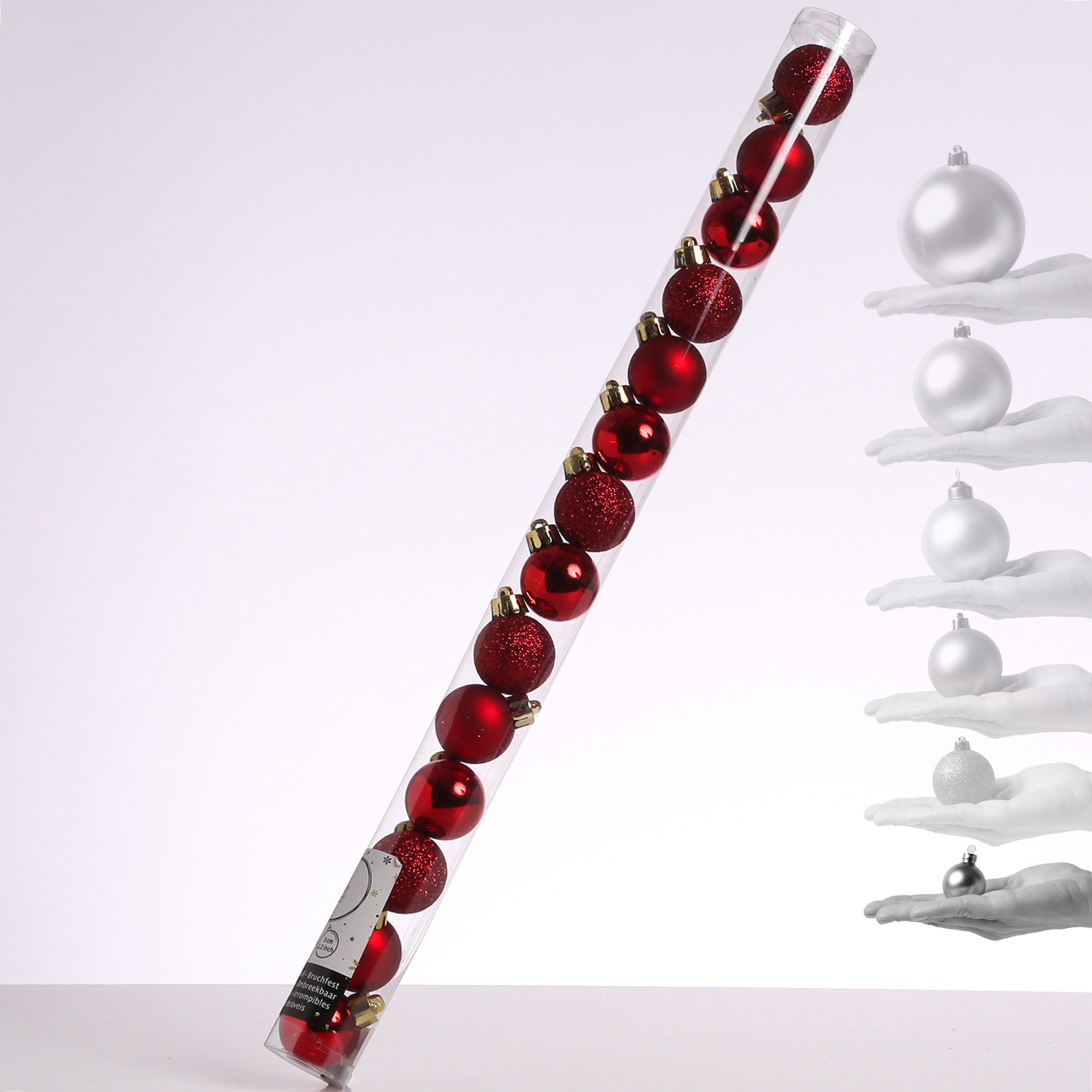 Christbaumkugel - Weihnachtsbaumkugel - bruchfest - D:3cm - glänzend matt glitzernd - rot - 14er Set