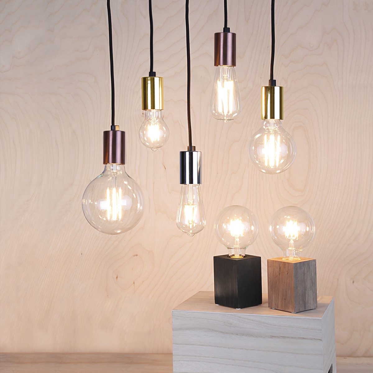 Lampenhalterung LYS - Tischleuchte - E27 - H: 10cm - stehend - Kabel mit Schalter - Holz - braun