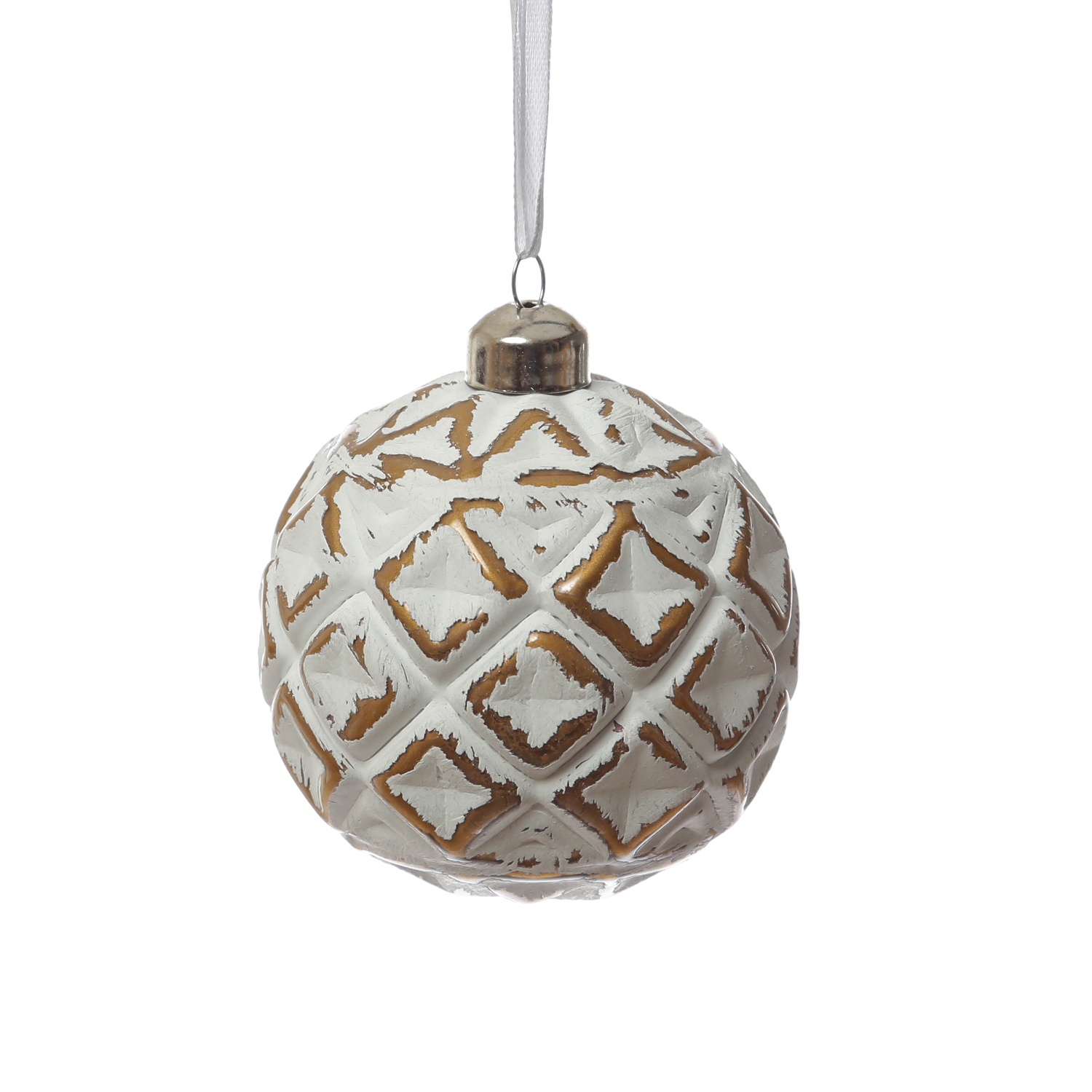 Christbaumkugel - Weihnachtsbaumkugel - Glas - D: 8cm - matt - weiß, gold - 12er Set