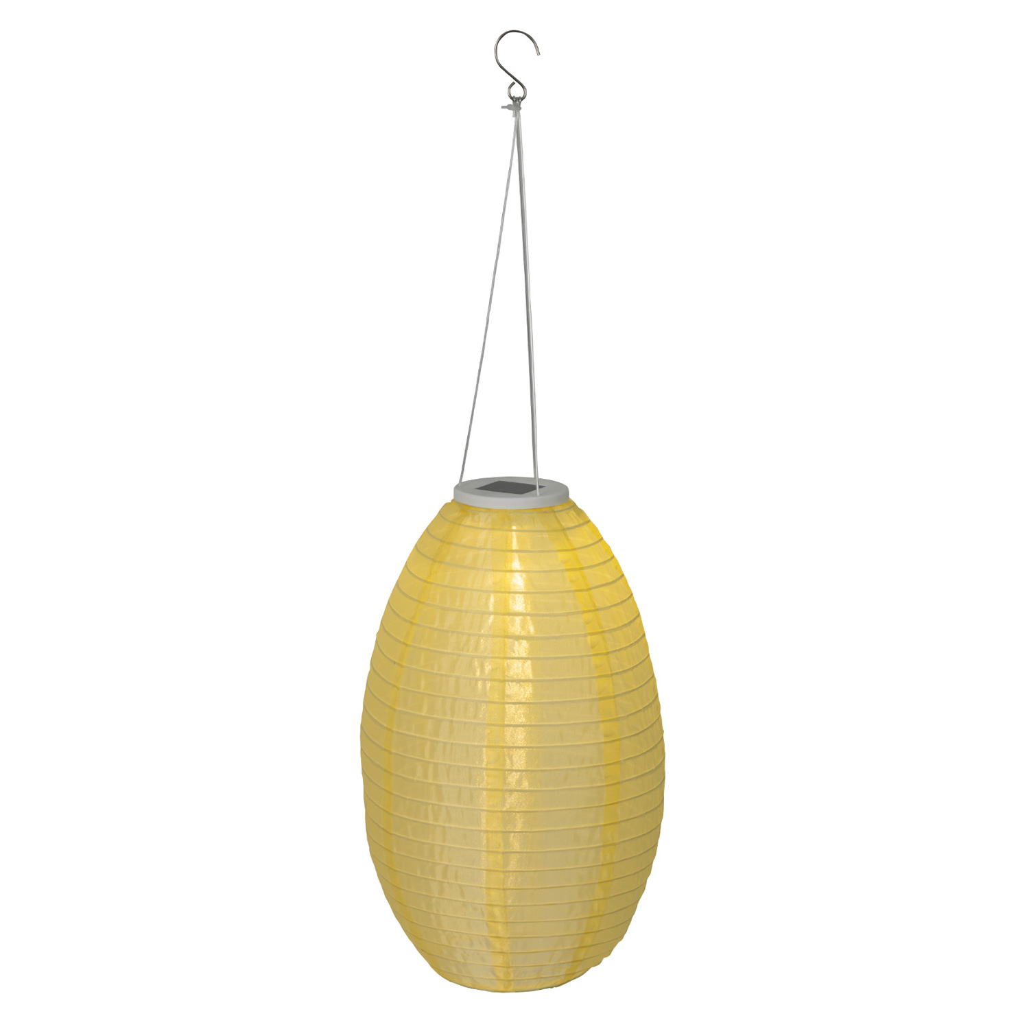 LED Solar Lampion oval - warmweiße LED - H: 33cm - D: 22cm - Lichtsensor - gelb