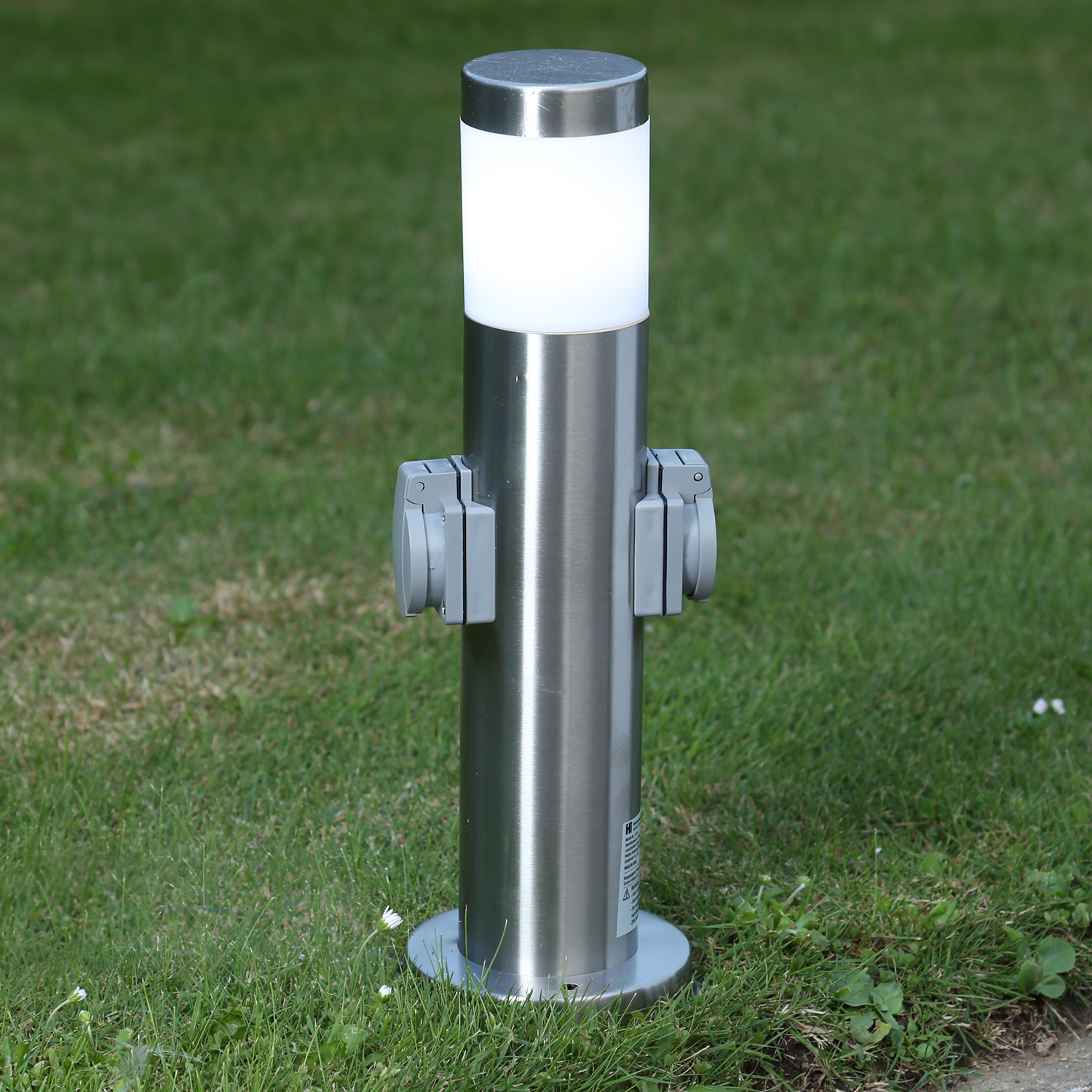 Außenleuchte - 2 Steckdosen - Edelstahl - 16A - silber