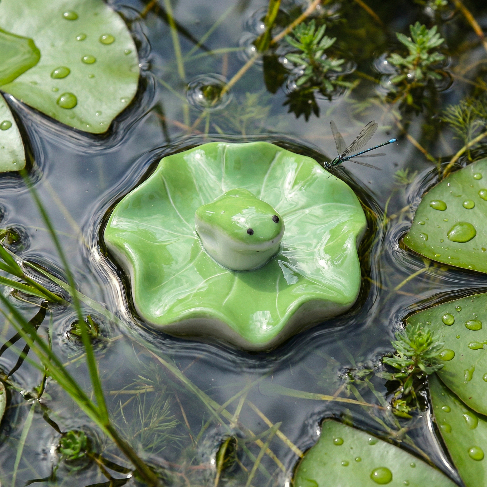 Teichdeko Frosch - schwimmender Frosch für Teich und Wasserschale - Porzellan - D: 7,8cm